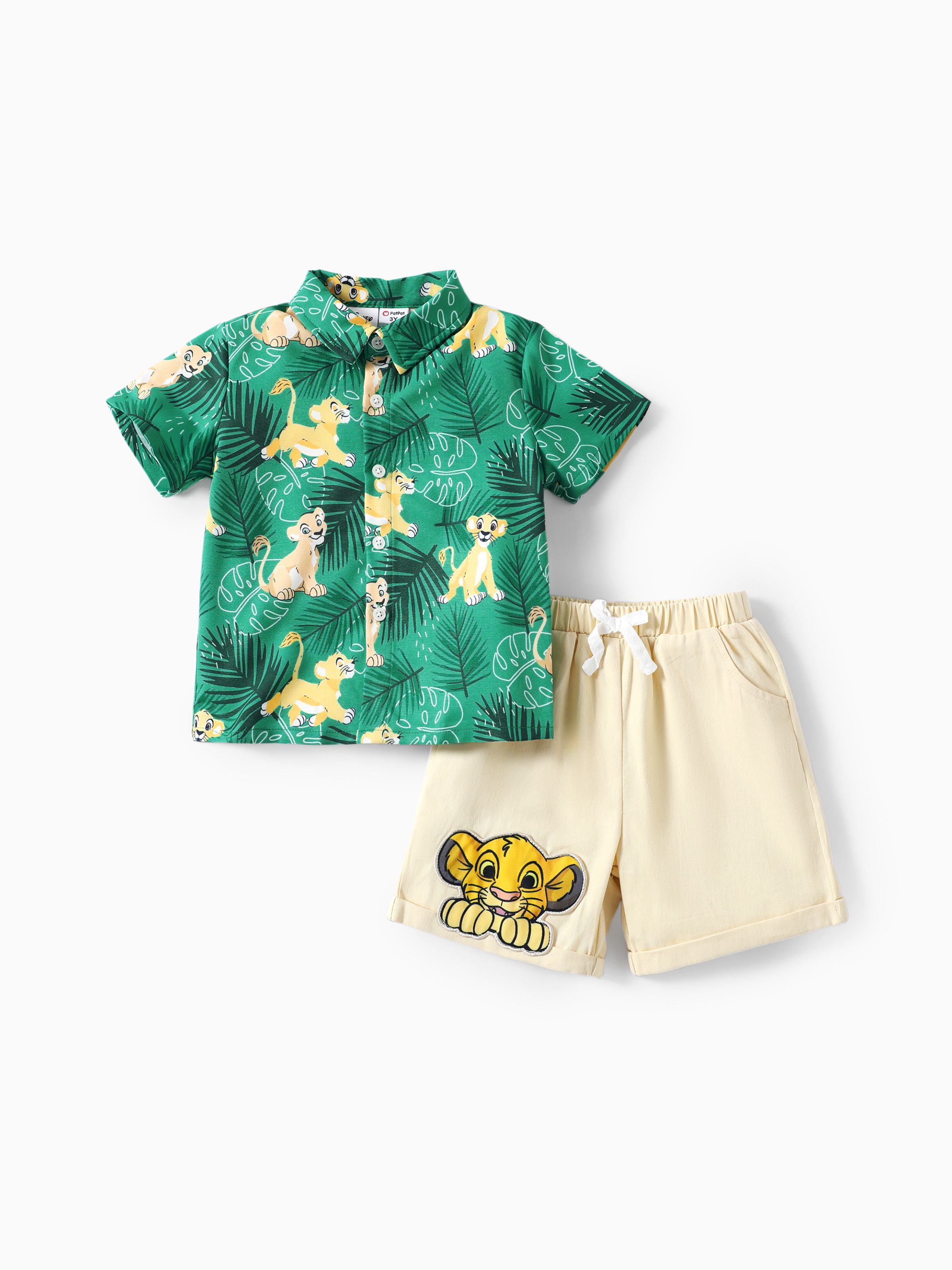 

Disney Lion King Toddler Boys Simba 2pcs Tropical Plant Print Cotton Tee with Patch Embroidered Shorts Set