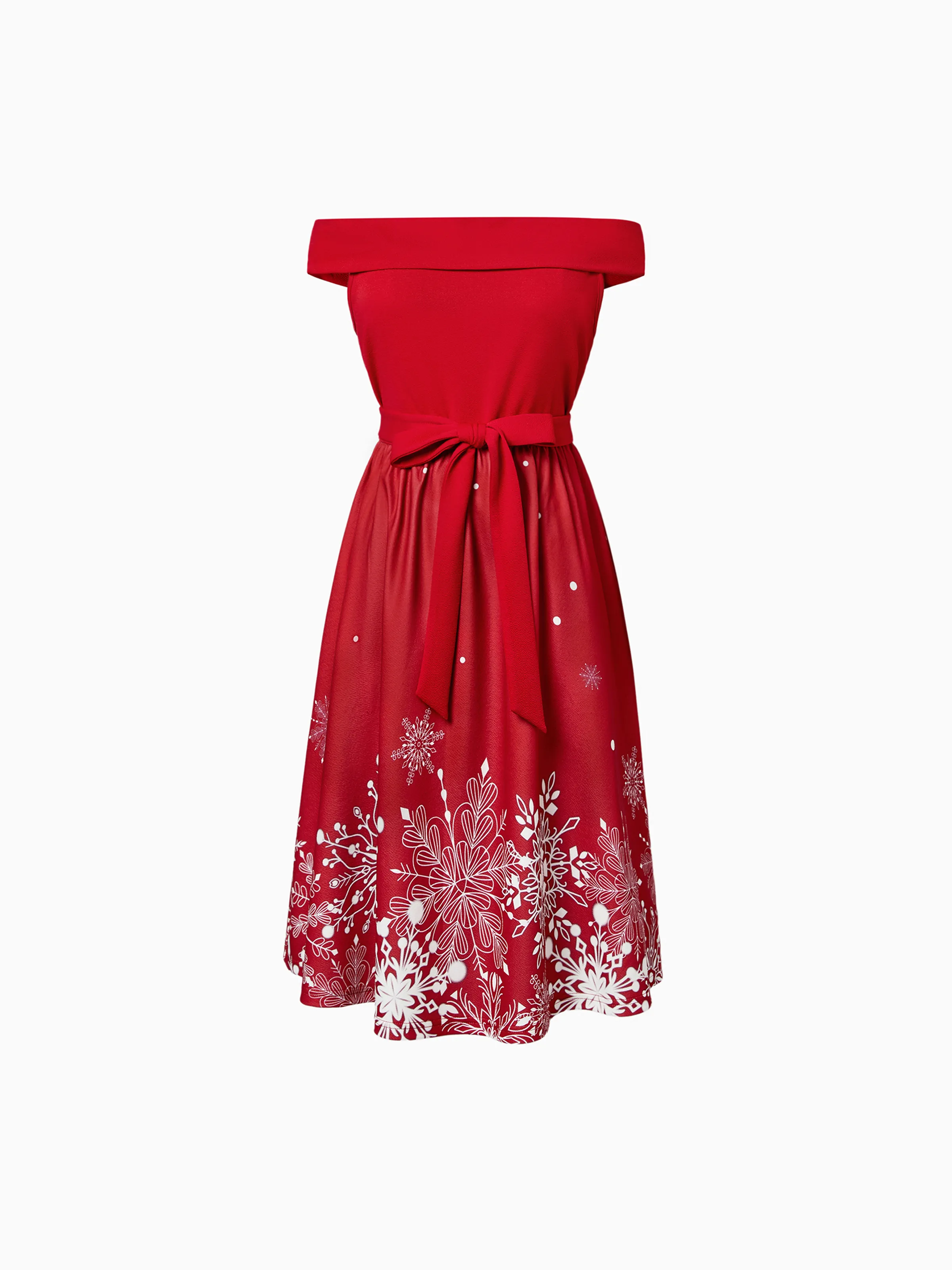 

Mommy & Me Snowflake Print Red Off-shoulder/Open-shoulder Sleeveless Dresses
