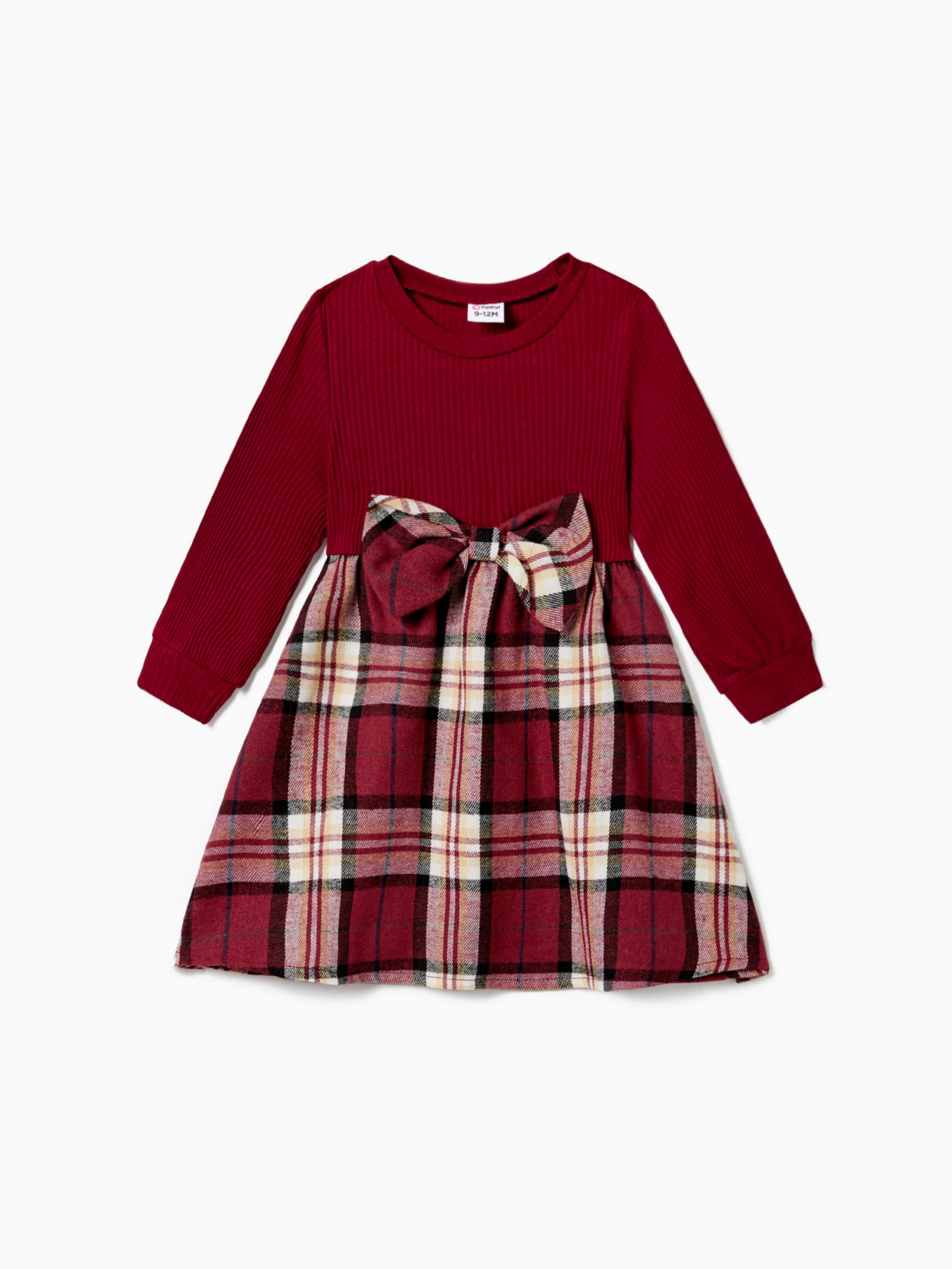 

Family Matching Casual Long-sleeve Grid/Houndstooth Patch Pocket Shirts and Fabric Splicing Belted Dresses Sets