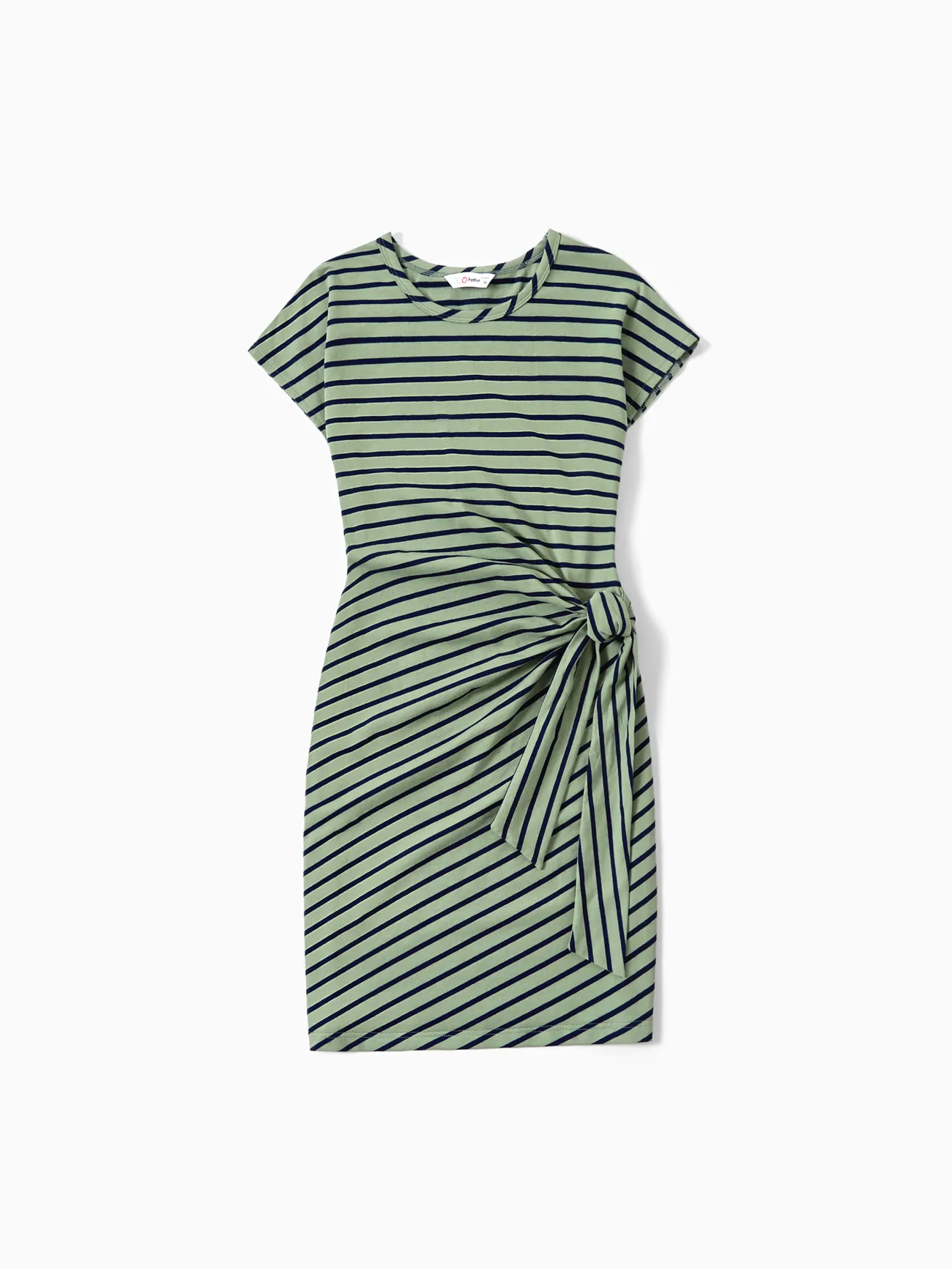 

Family Matching Stripe Colorblock Tee and H-Line Side-Tie Dress Sets