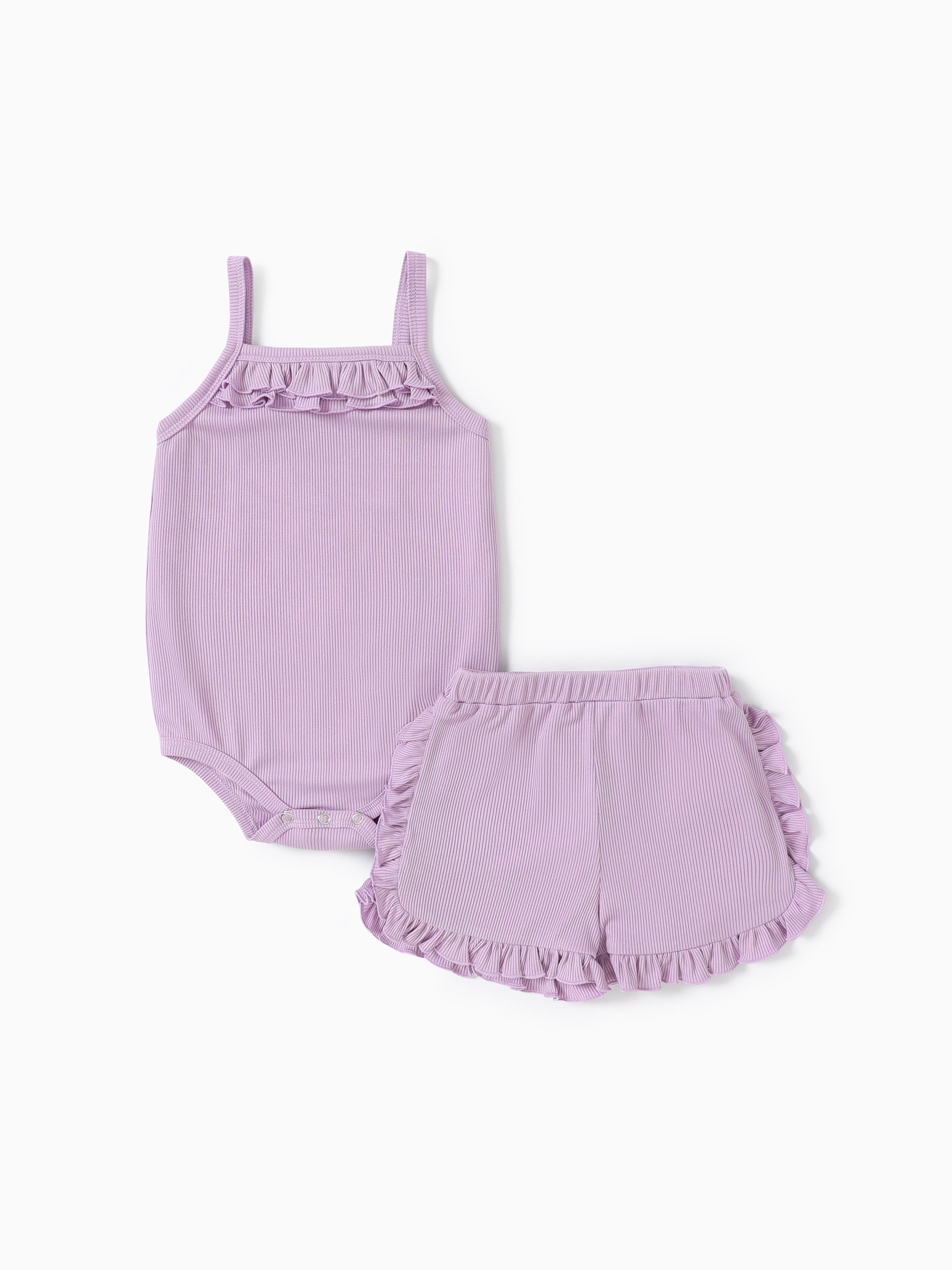 

Solid Color 2pcs Baby Girl Set with Hanging Strap, Polyester Spandex Material