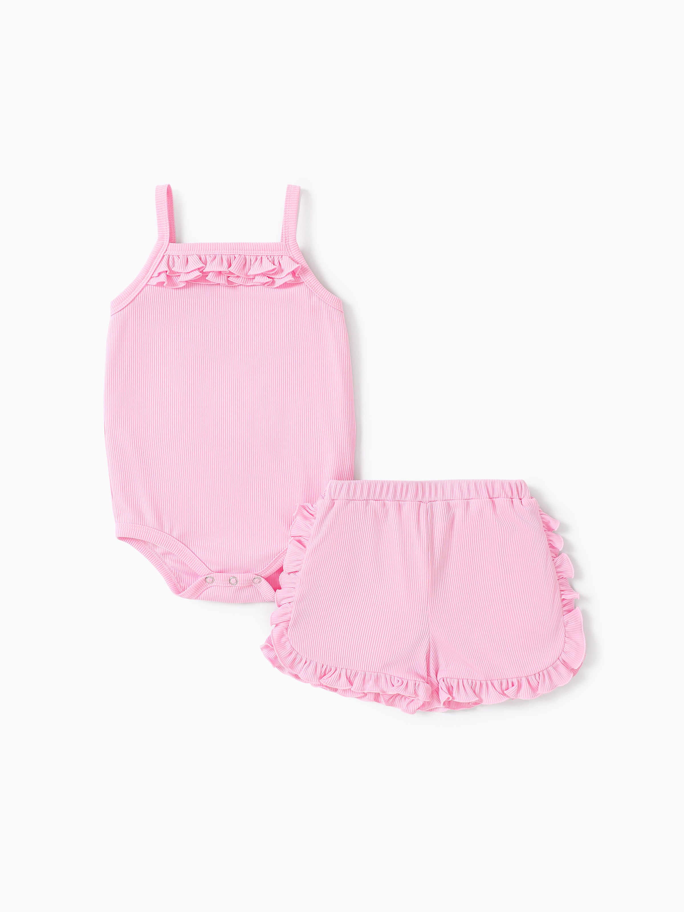 

Solid Color 2pcs Baby Girl Set with Hanging Strap, Polyester Spandex Material