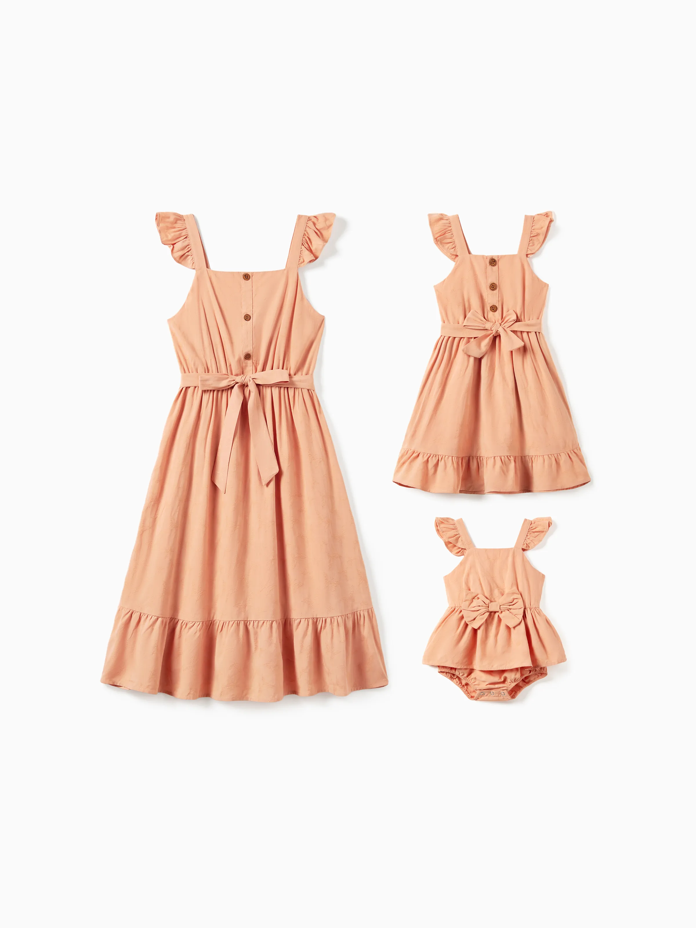 Mommy and Me Matching Dresses - Cute Orange Ruffle Suspender (Belted)