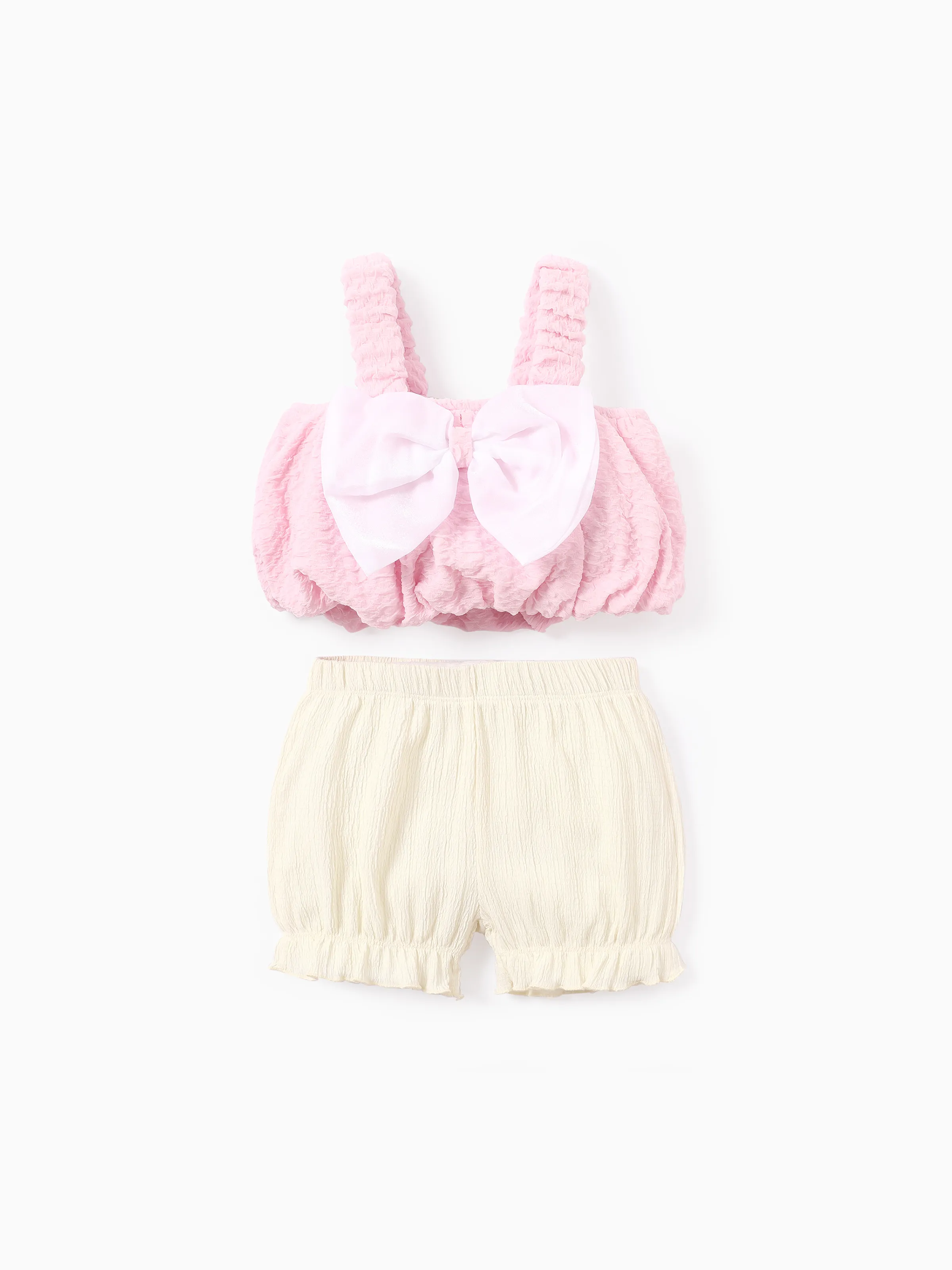 

Toddler Girl 2pcs Bowknot Design Textural Fabric Camisole and Shorts Set