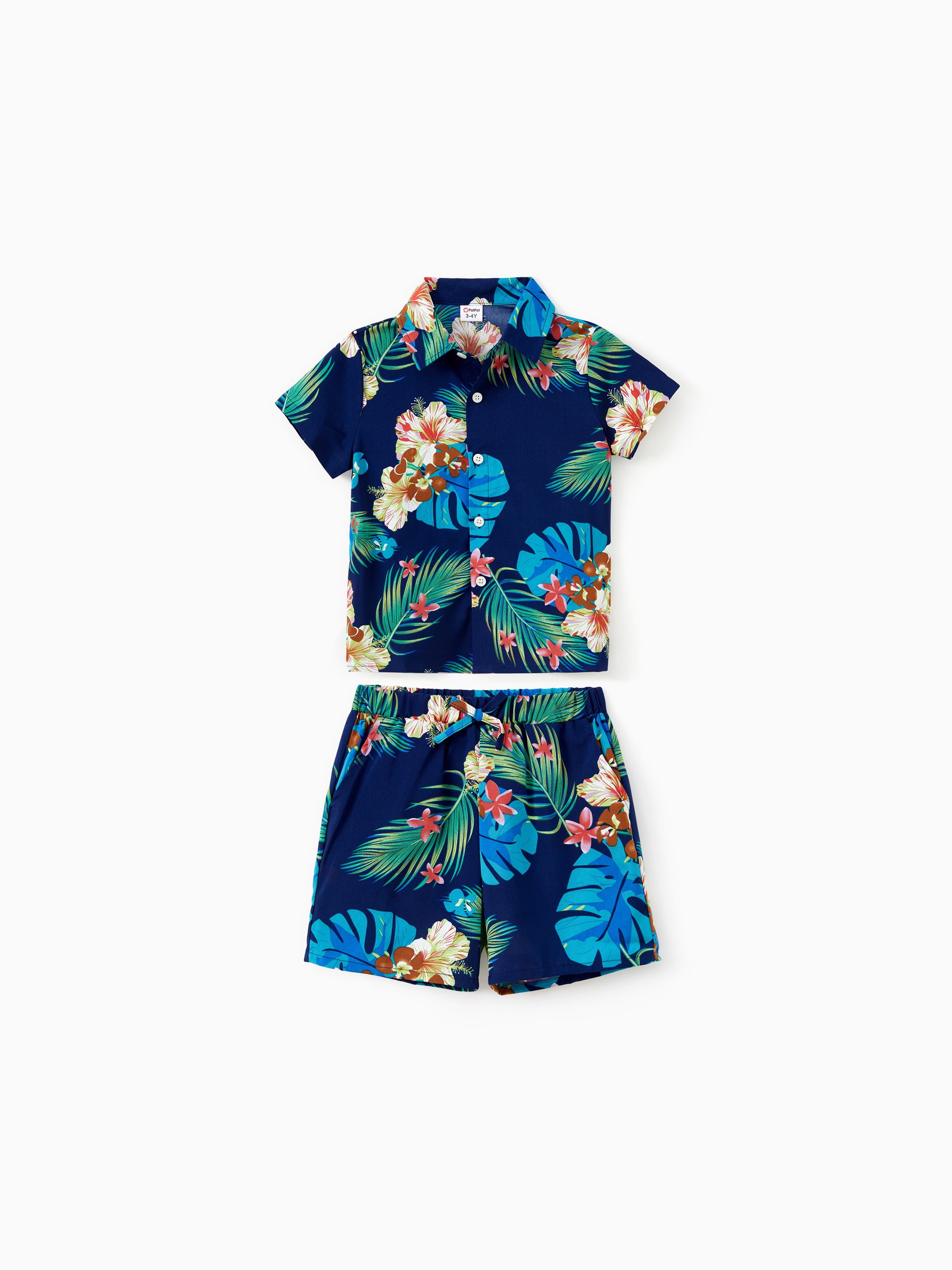 

Family Matching Co-ord Sets Tropical Floral Shirt and Drawstring Shorts with Pockets