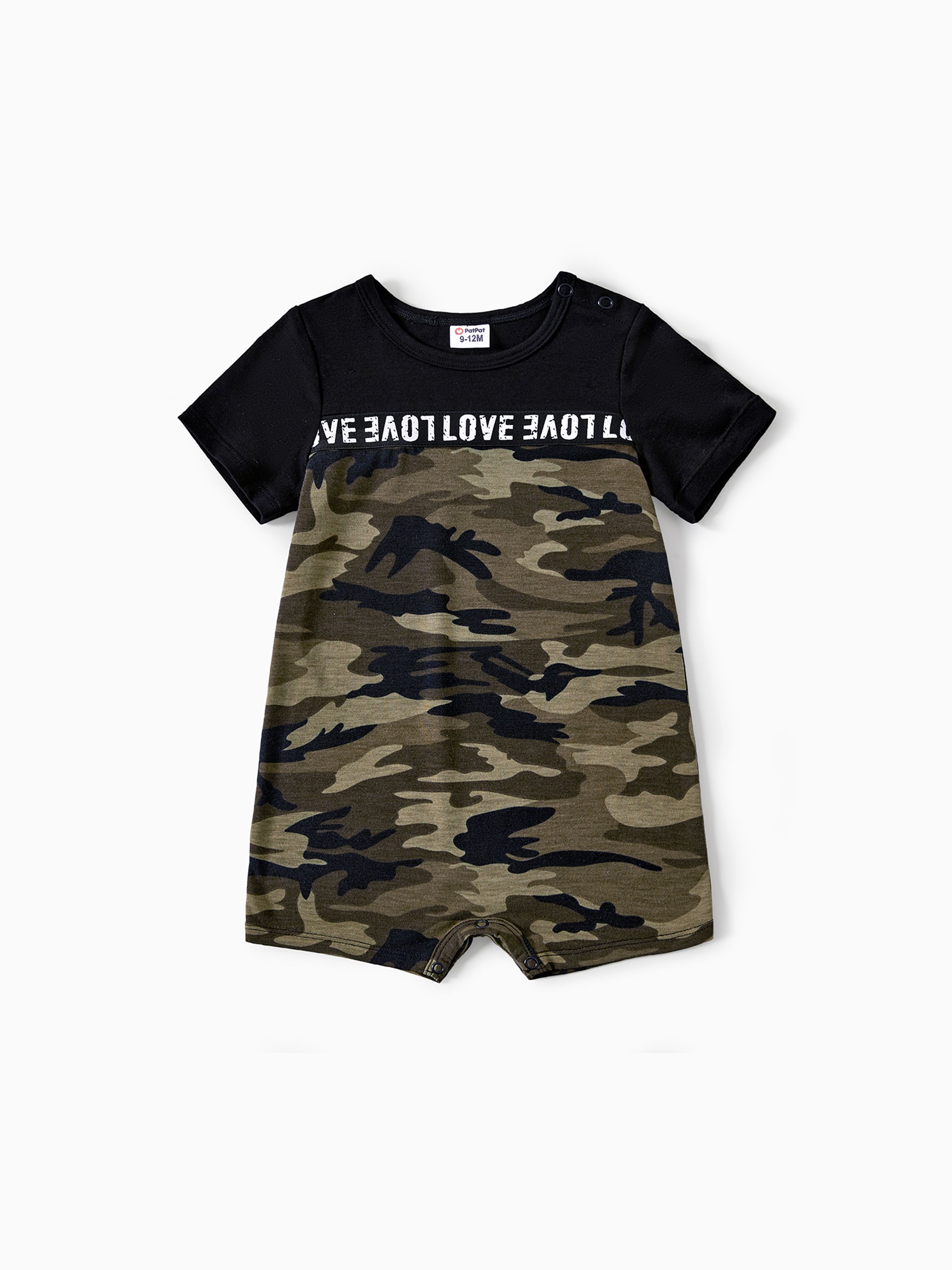 

Family Matching Letter Design Camouflage Halter Neck Sleeveless Bodycon Dresses and Cotton Short-sleeve Spliced T-shirts Sets