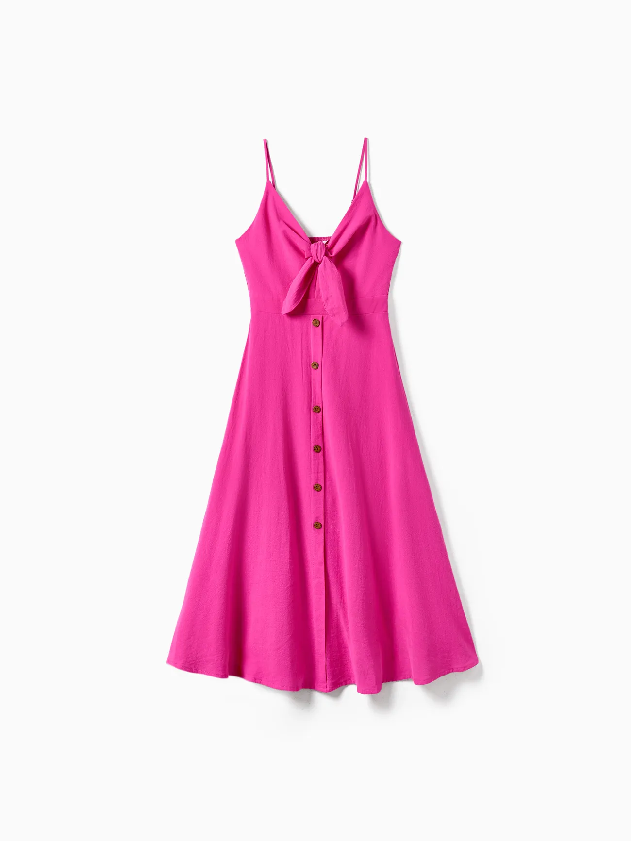 

Family Matching Colorblock T-shirt and Hot Pink Button Neck-Tie Strap Dress Sets