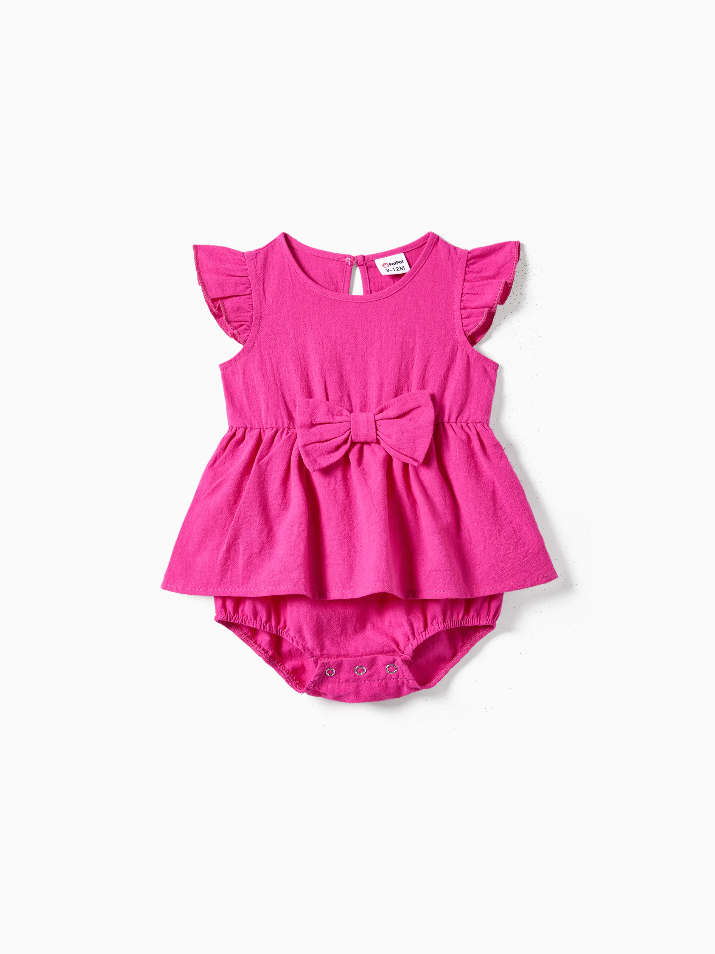 

Family Matching Colorblock T-shirt and Hot Pink Button Neck-Tie Strap Dress Sets