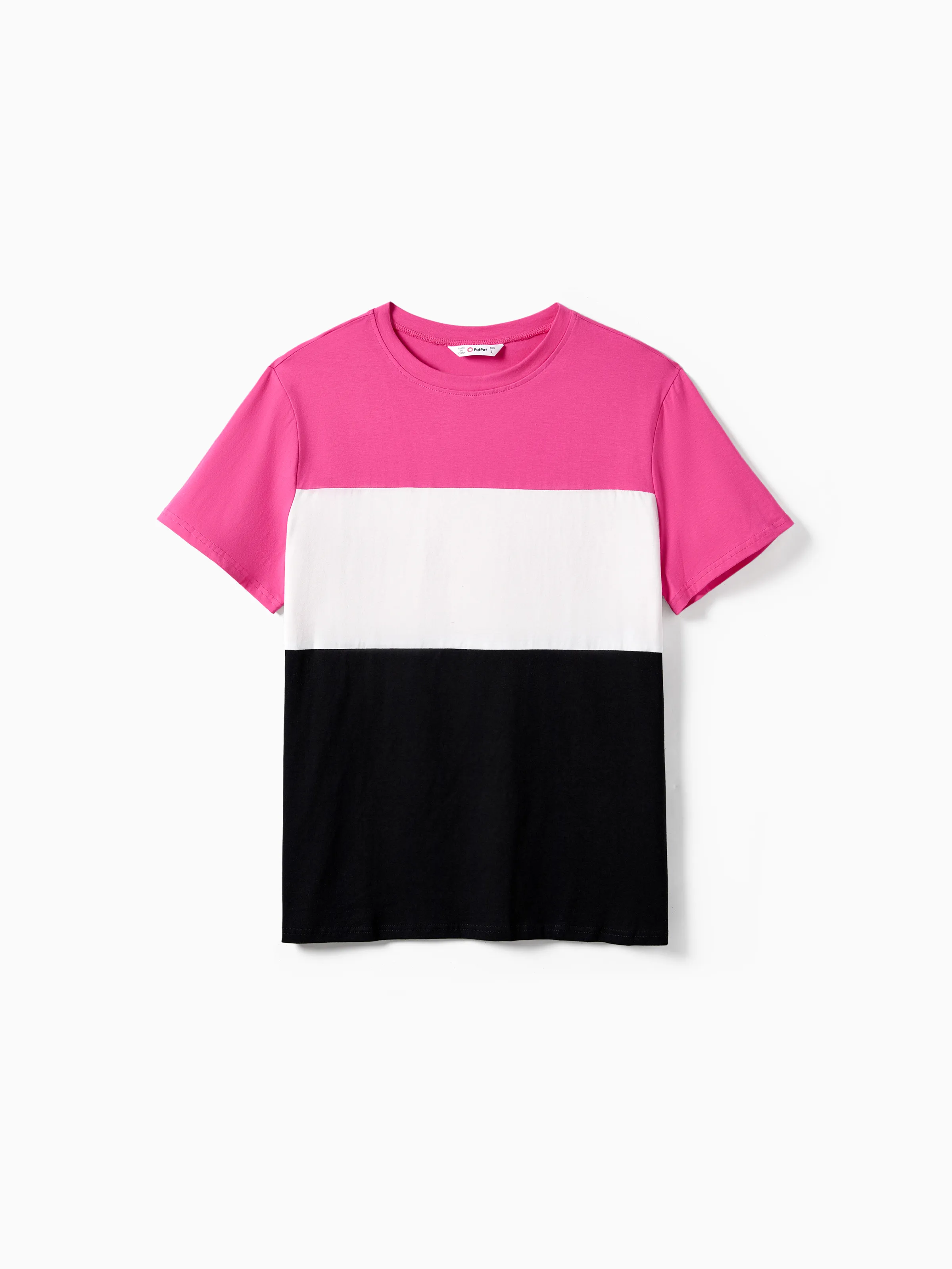 

Family Matching Colorblock T-shirt and Hot Pink Button Neck-Tie Strap Dress Sets