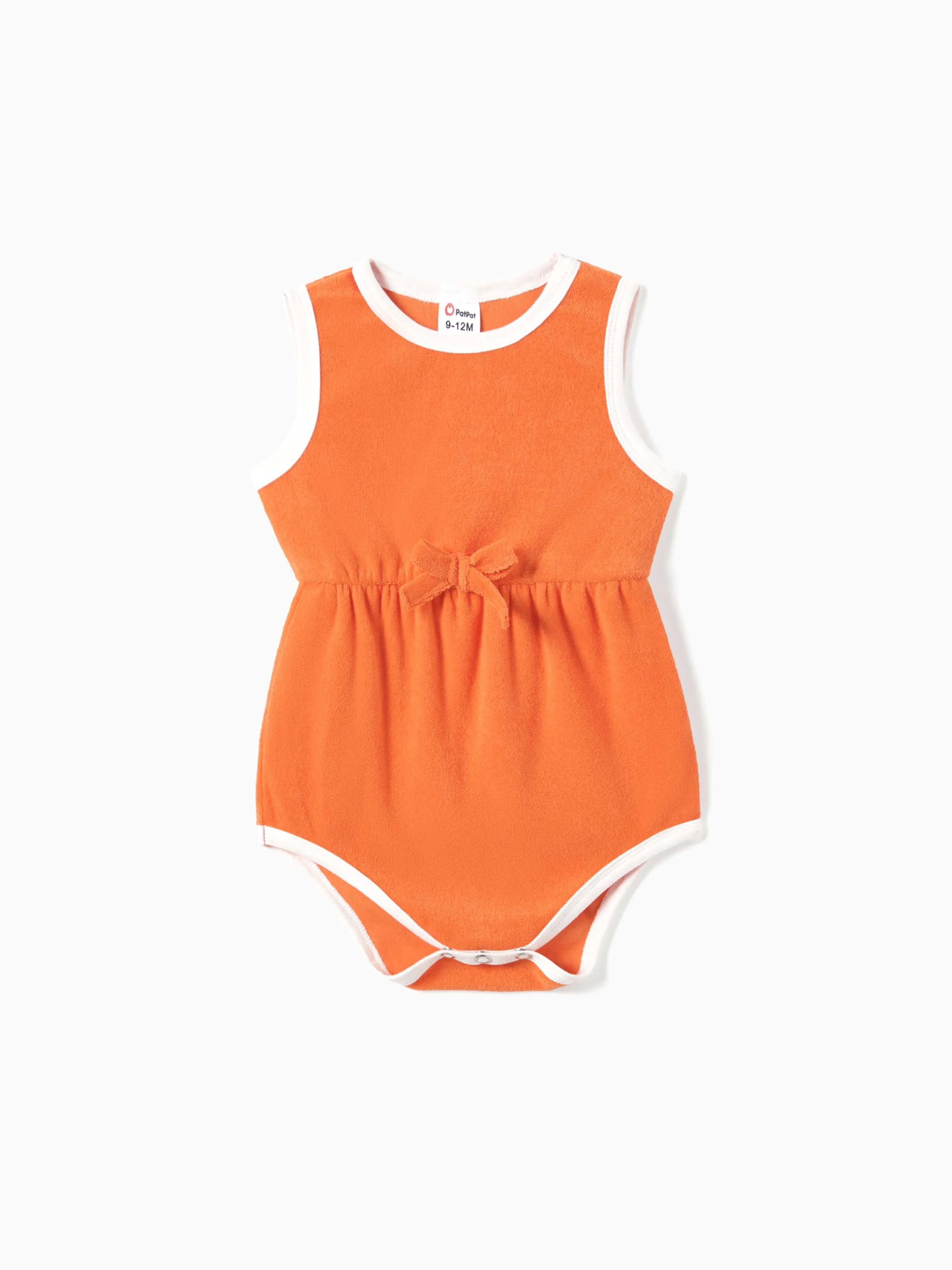 

Mommy and Me Orange Towel Fabric Romper with Pockets and Drawstring