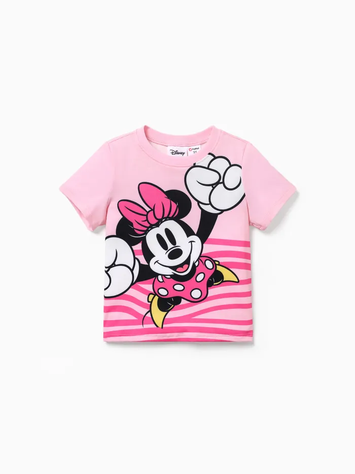 Disney Mickey e Minnie menino / menina personagem padrão de gola redonda T-shirt
