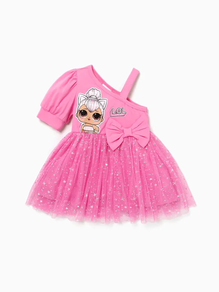 L.O.L. SURPRISE! Toddler Girls Mother's Day 1pc Graphic Print Off-shoulder Sparkle Dress