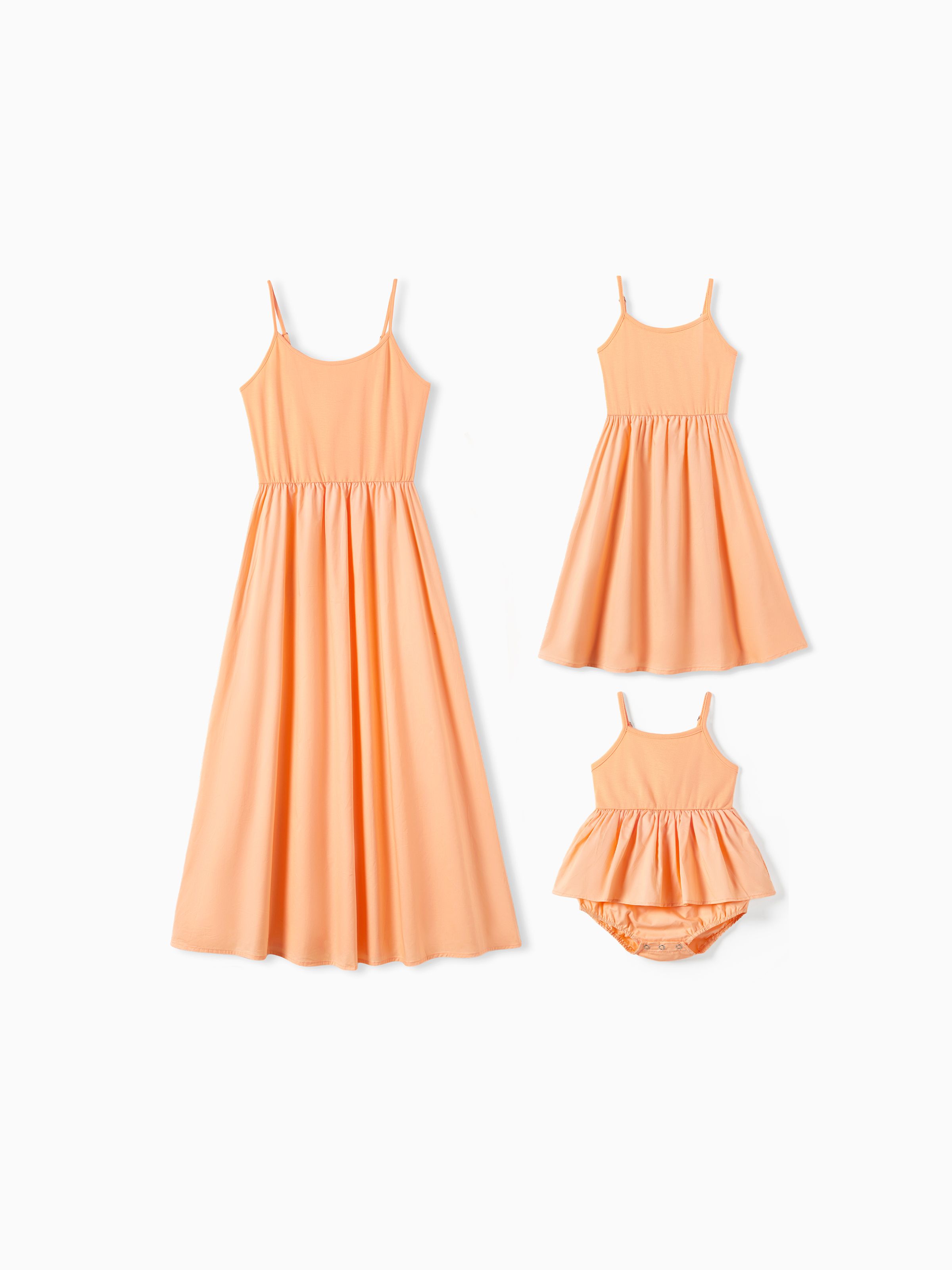 Mommy and Me Dresses Cotton Orange Spaghetti Strap Dress A Line