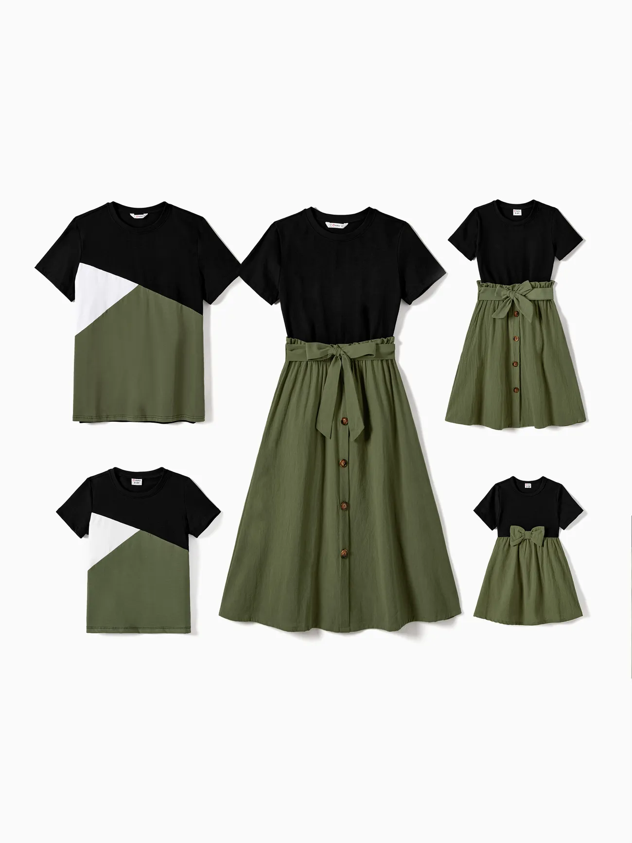 Family Matching Sets Two Tone Short-sleeve Belted Co-ord Set or Color Block T-shirts 