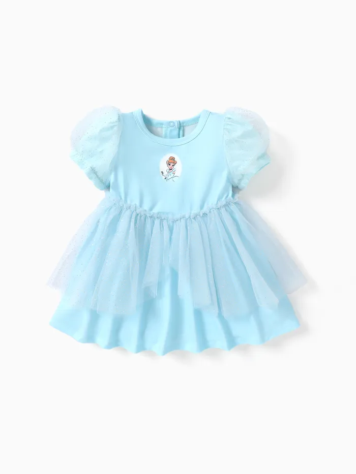 迪士尼公主嬰幼兒女孩 Naia™ Ariel 角色印花泡泡袖 Cosplay 網面連衣裙