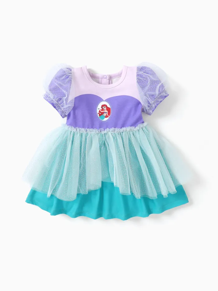 Disney Prinzessin Baby/Kleinkind Mädchen Naia™ Ariel Charakter Print Puff Ärmel Cosplay Mesh Kleid