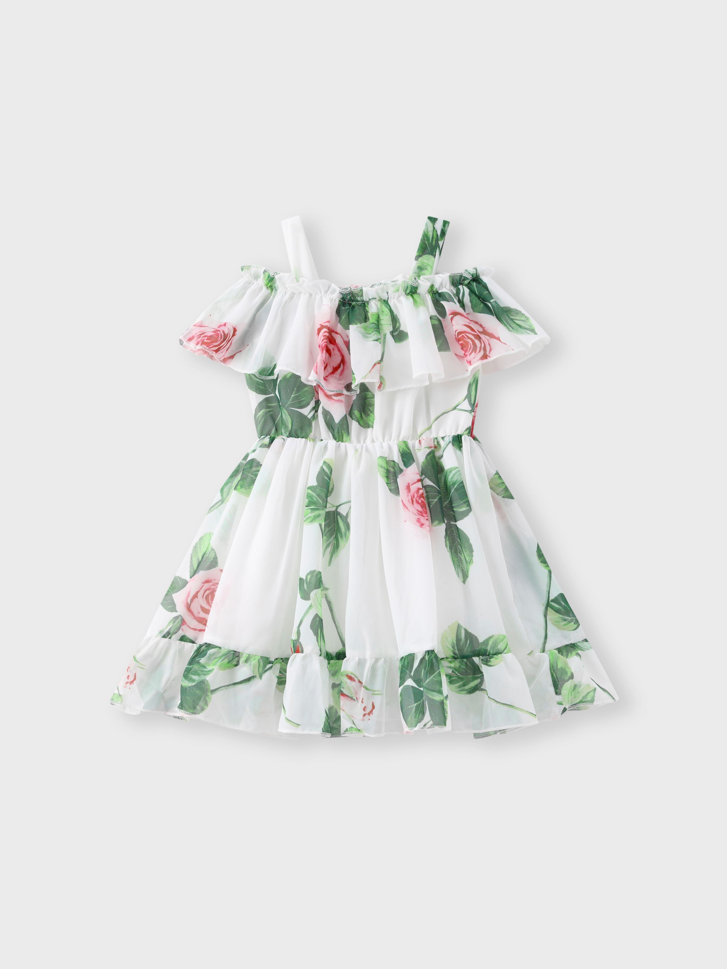 

Toddler Girl Sweet Floral Print Off Shoulder Chiffon Slip Dress
