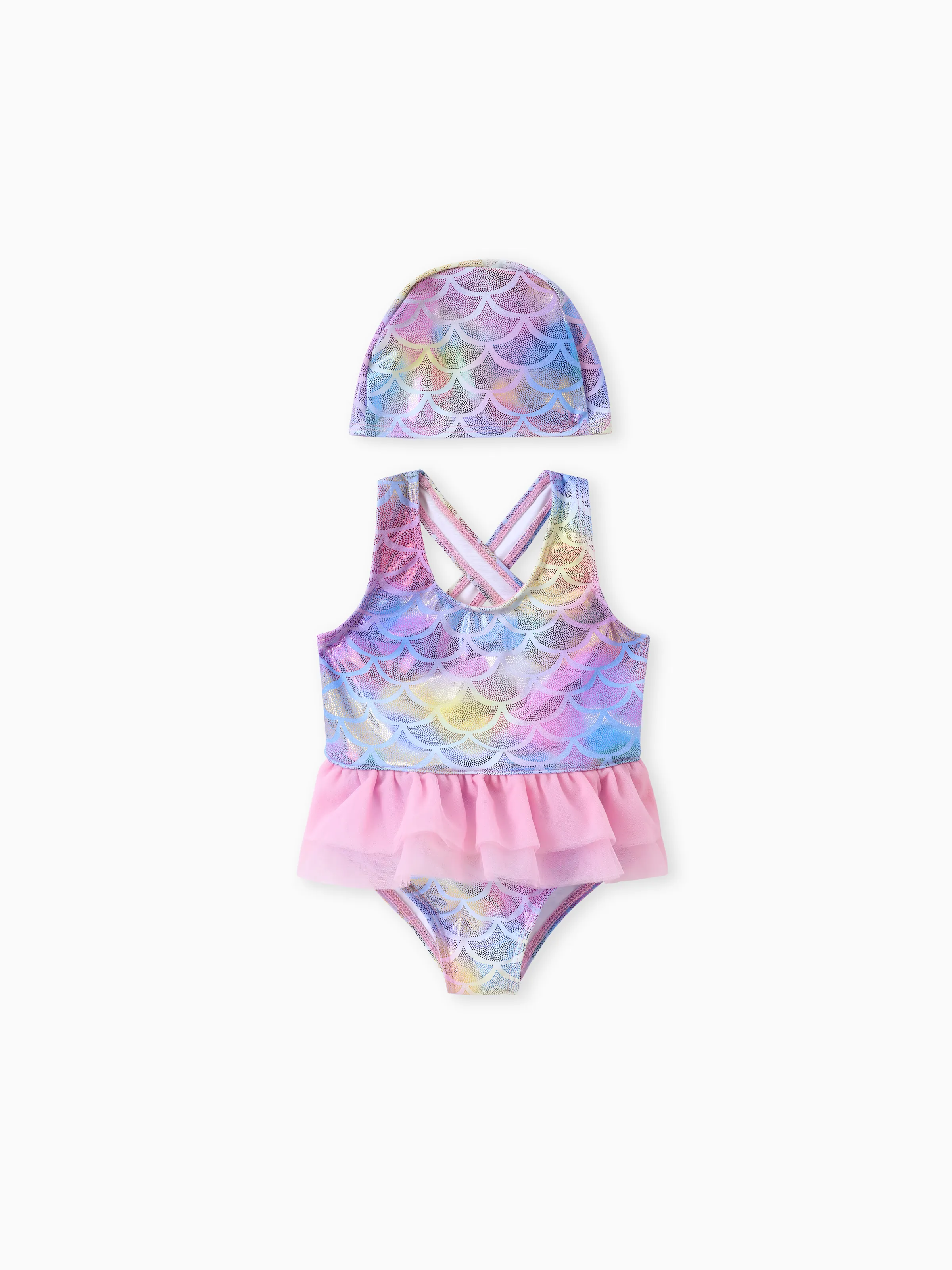 

Sweet Animal Pattern Mermaid Girl Swimsuit Set - Polyester Spandex Fabric Stitching