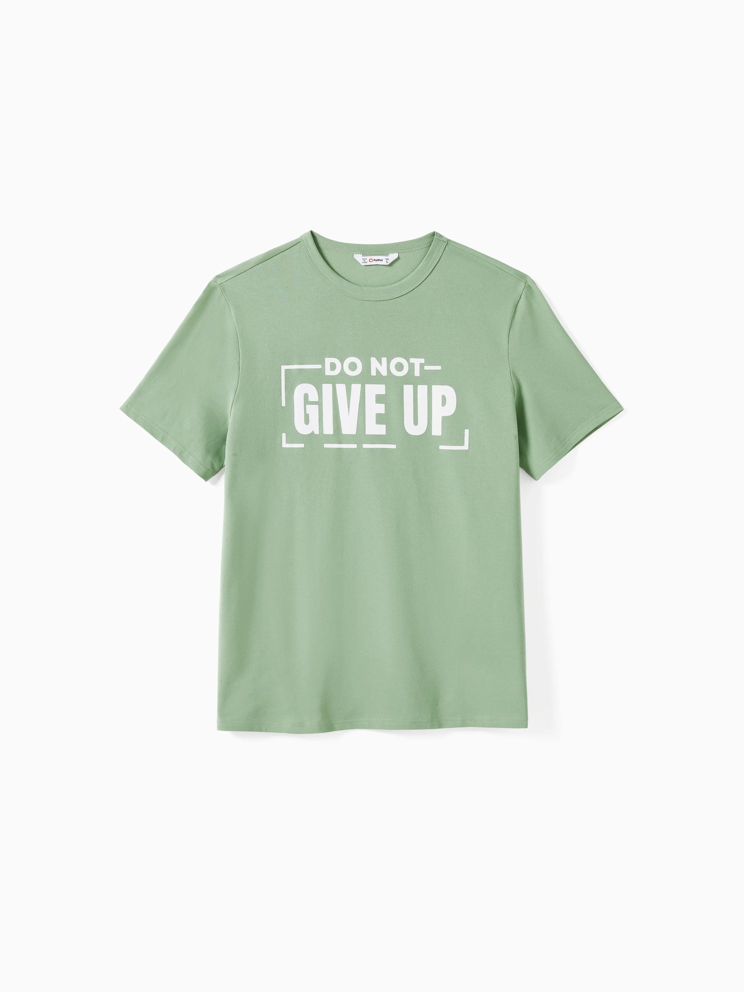 

Family Matching Light Green Slogan Tee and Lace sides Strap Dress Sets