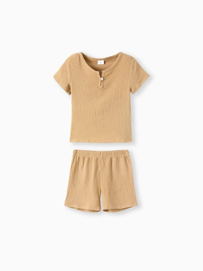 2pcs Toddler Boy/Girl Casual Solid Color Crepe Tee and Shorts Set