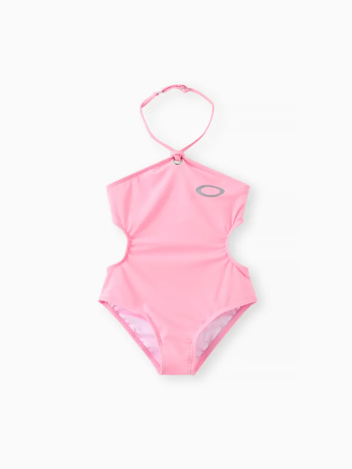 Sweet Geometric Pattern Girl's Halter Swimsuit Set, Chinlon and Spandex Tight Swimwear
