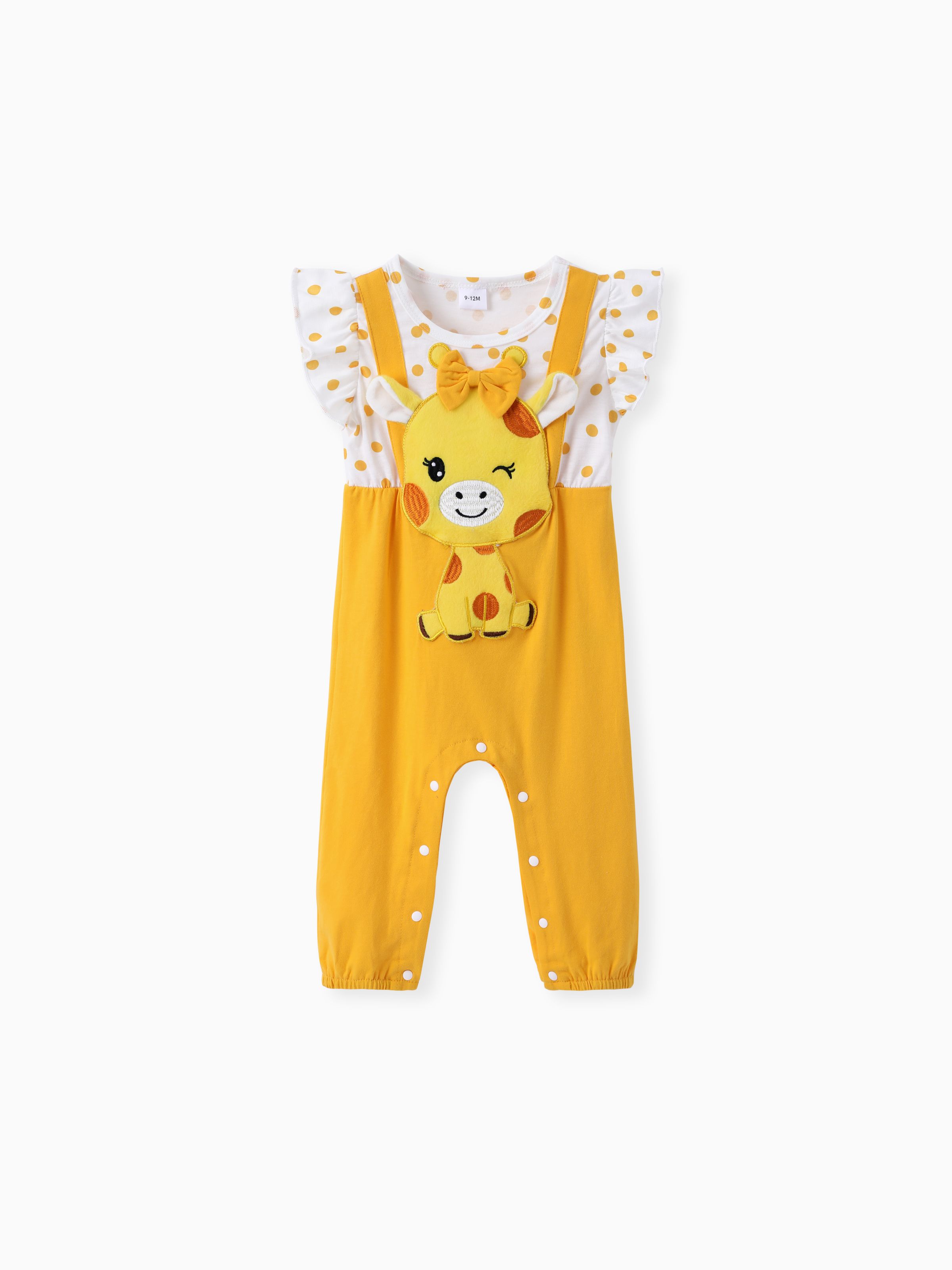 

Baby Girl Sweet Hyper-Tactile 3D Giraffe Short Sleeve Jumpsuit