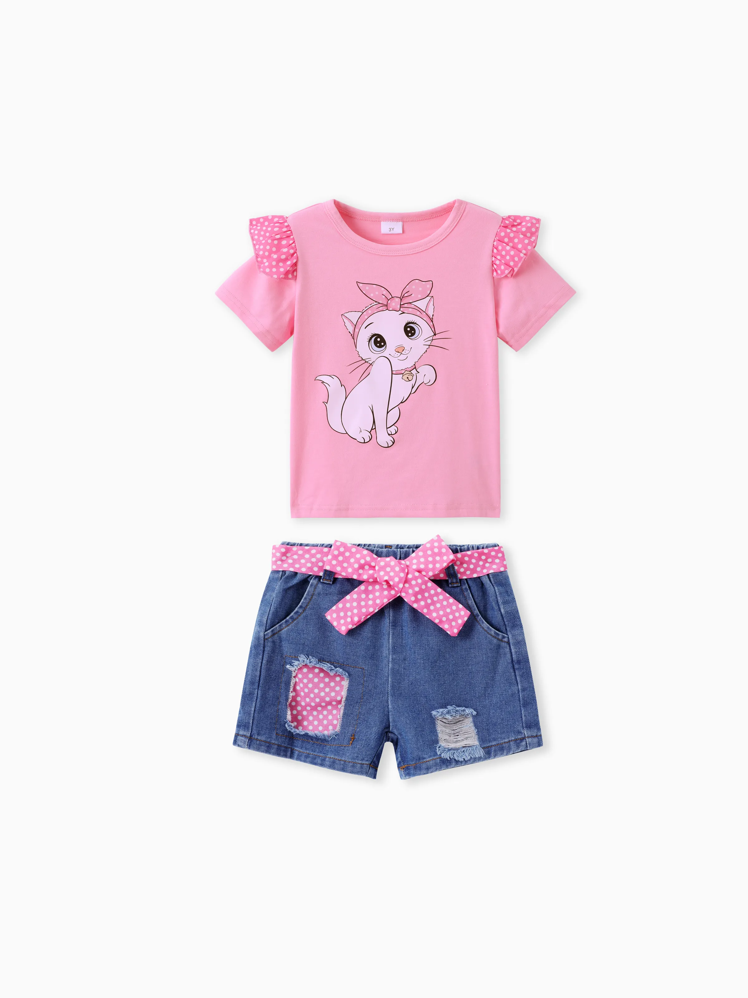 Childlike Animal Pattern Flutter Sleeve Toddler Girls' 2pcs Set