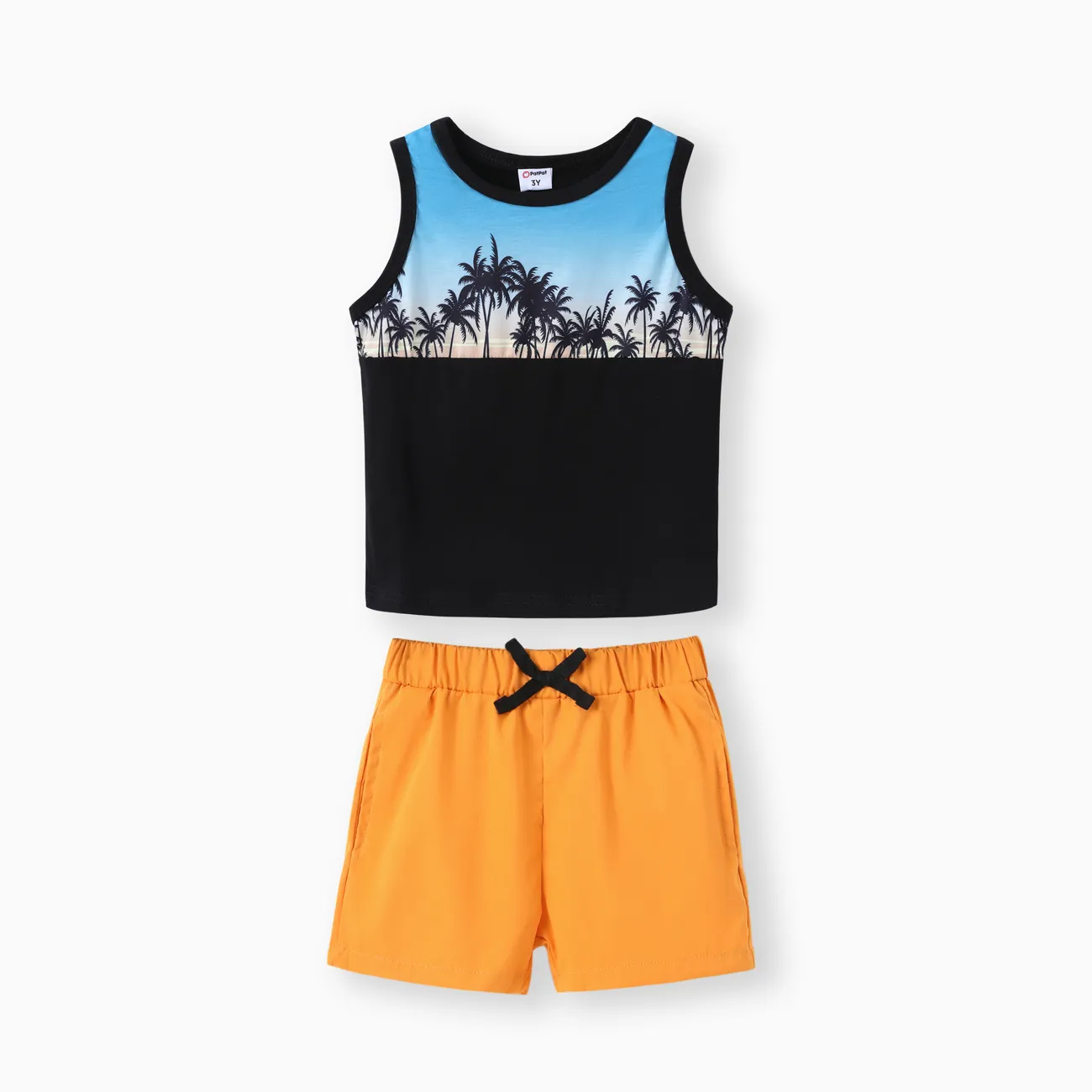 2pcs Toddler Boy Boho Floral Tree Print Tank Top and Shorts Set