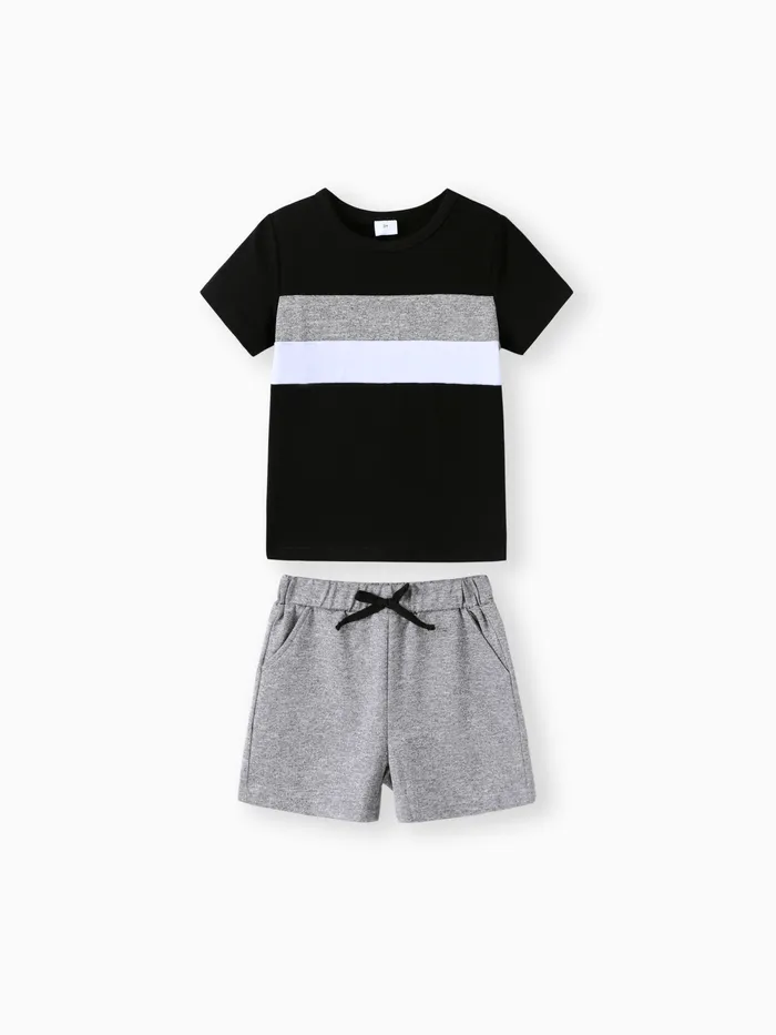 2pcs Toddler Boy Trendy Colorblock Short-sleeve Tee and Elasticized Shorts Set