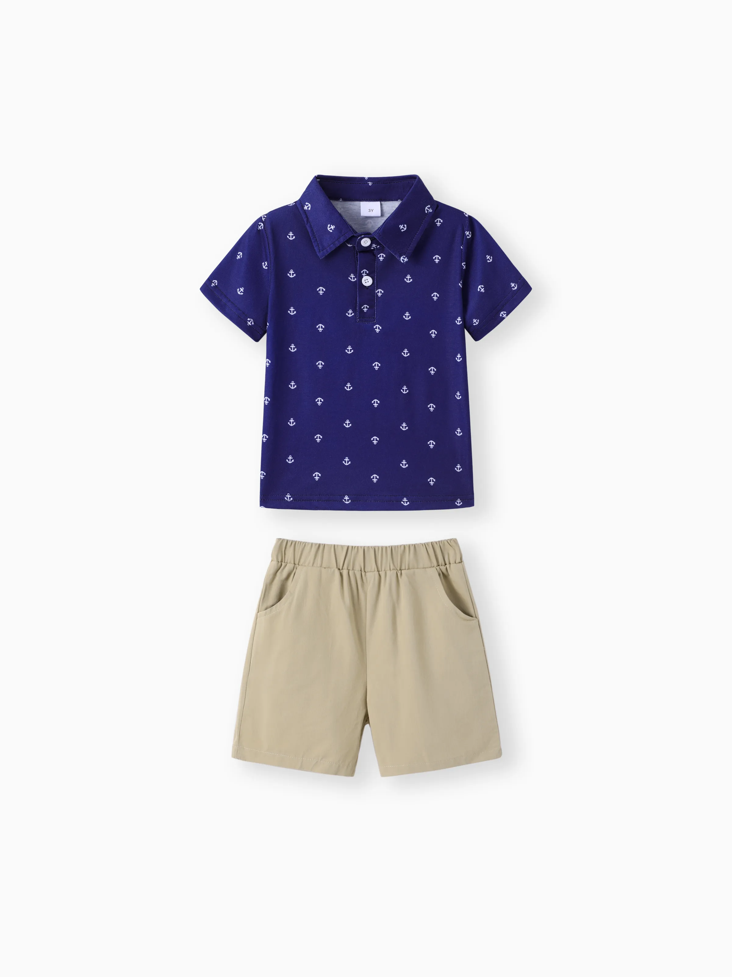 

2pcs Toddler Boy Preppy style Anchor Print Polo Shirt and Shorts Set