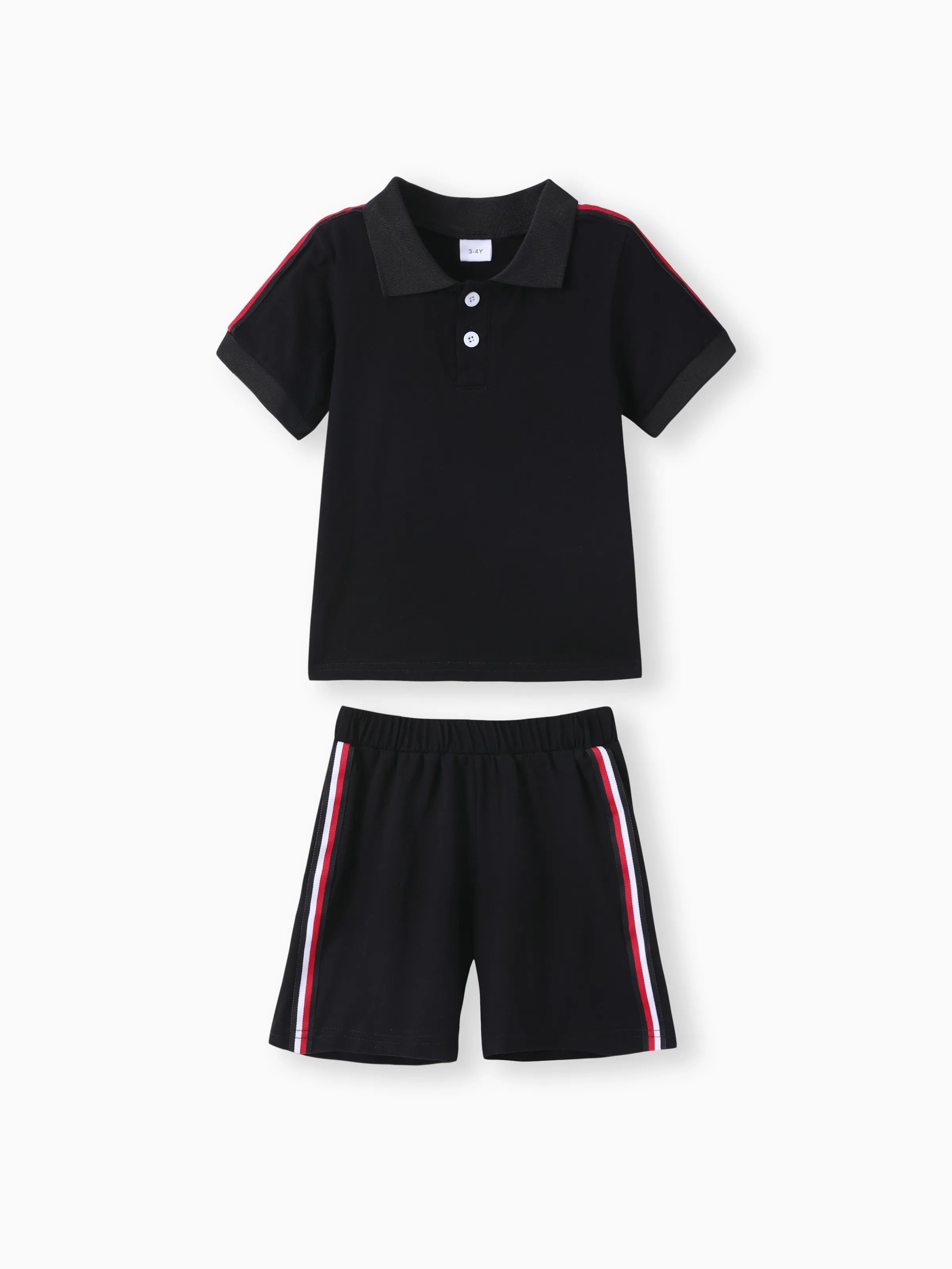 

2pcs Toddler Boy Casual Colorblock Striped Polo Shirt and Shorts Set