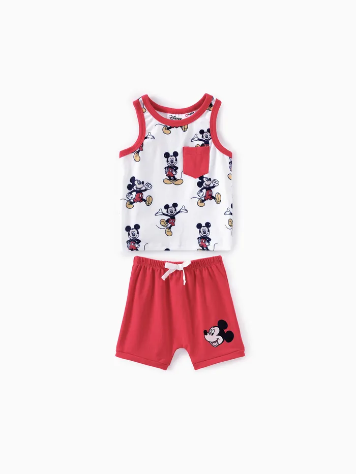 Disney Mickey and Friends Baby/Toddler Boys/Girls Camiseta sin mangas con estampado de personajes con pantalones cortos de algodón Conjunto deportivo