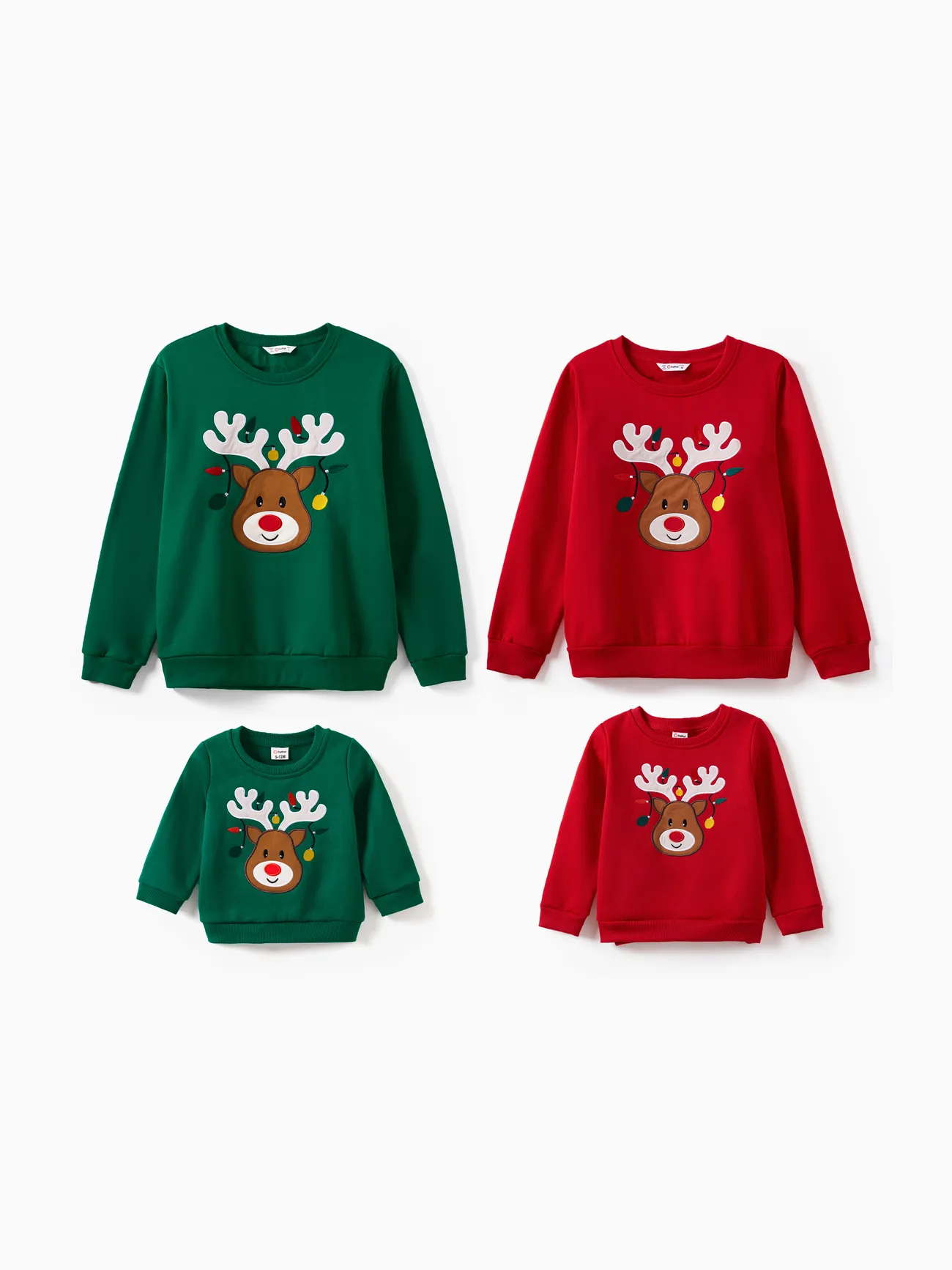 Family Christmas Sweatshirts (Green & Red) with Reindeer Print