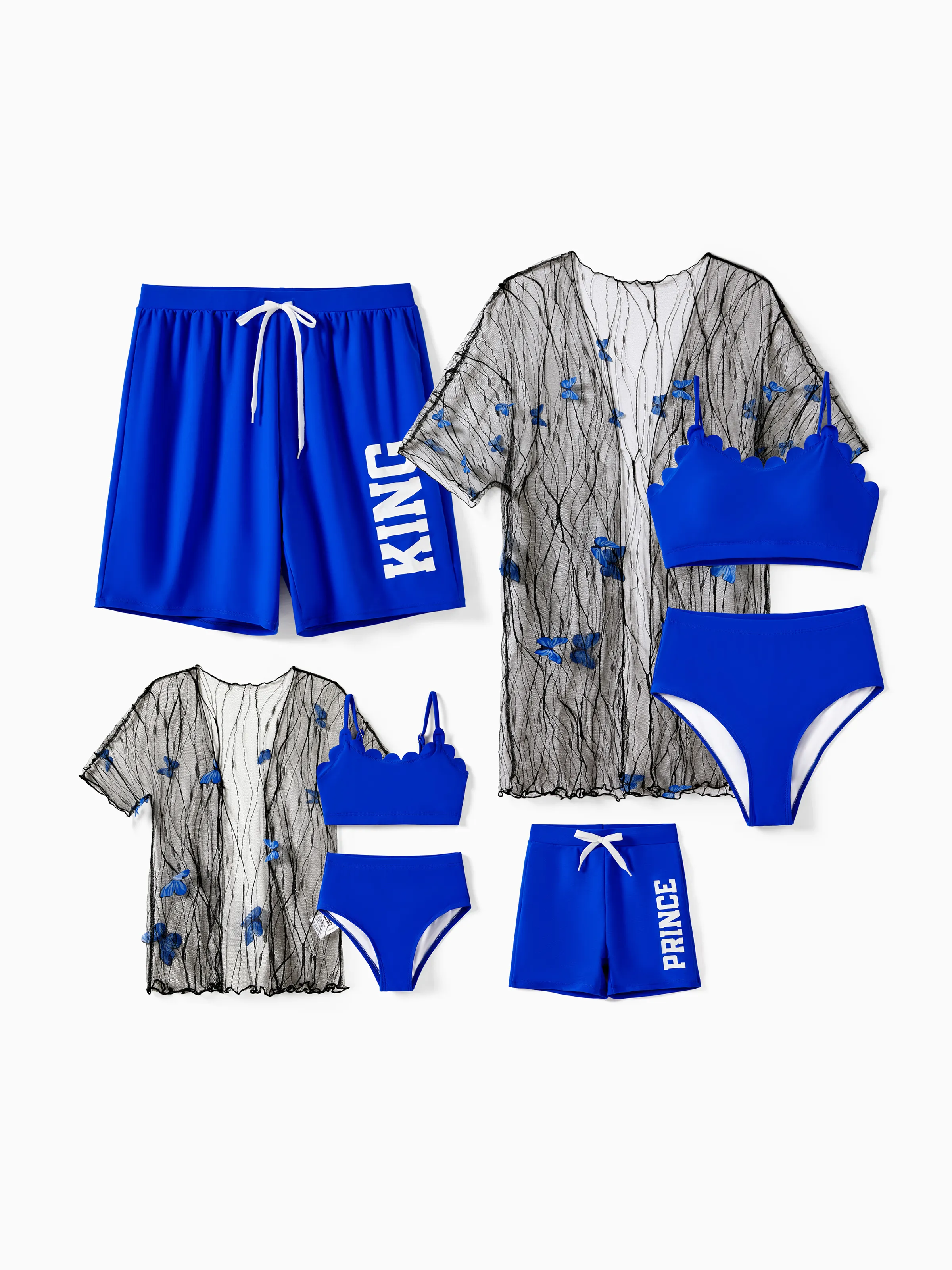 Family Matching Letter Printed Drawstring Swim Trunks or Shell Edge Bikini with Optional Cover Up