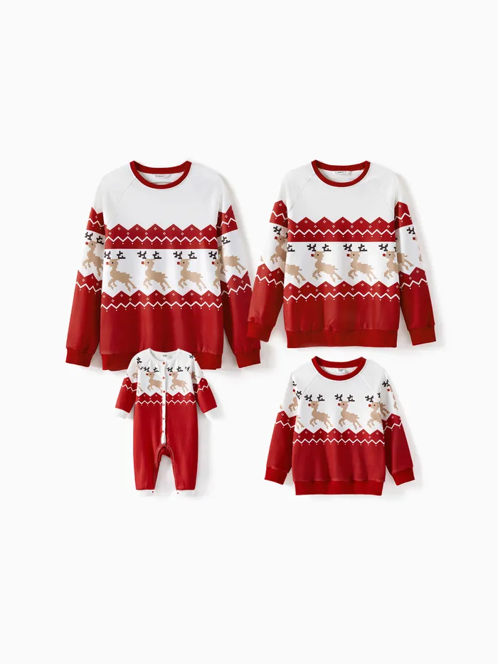 Christmas Family Matching Allover Reindeer Print Raglan-sleeve Sweatshirts