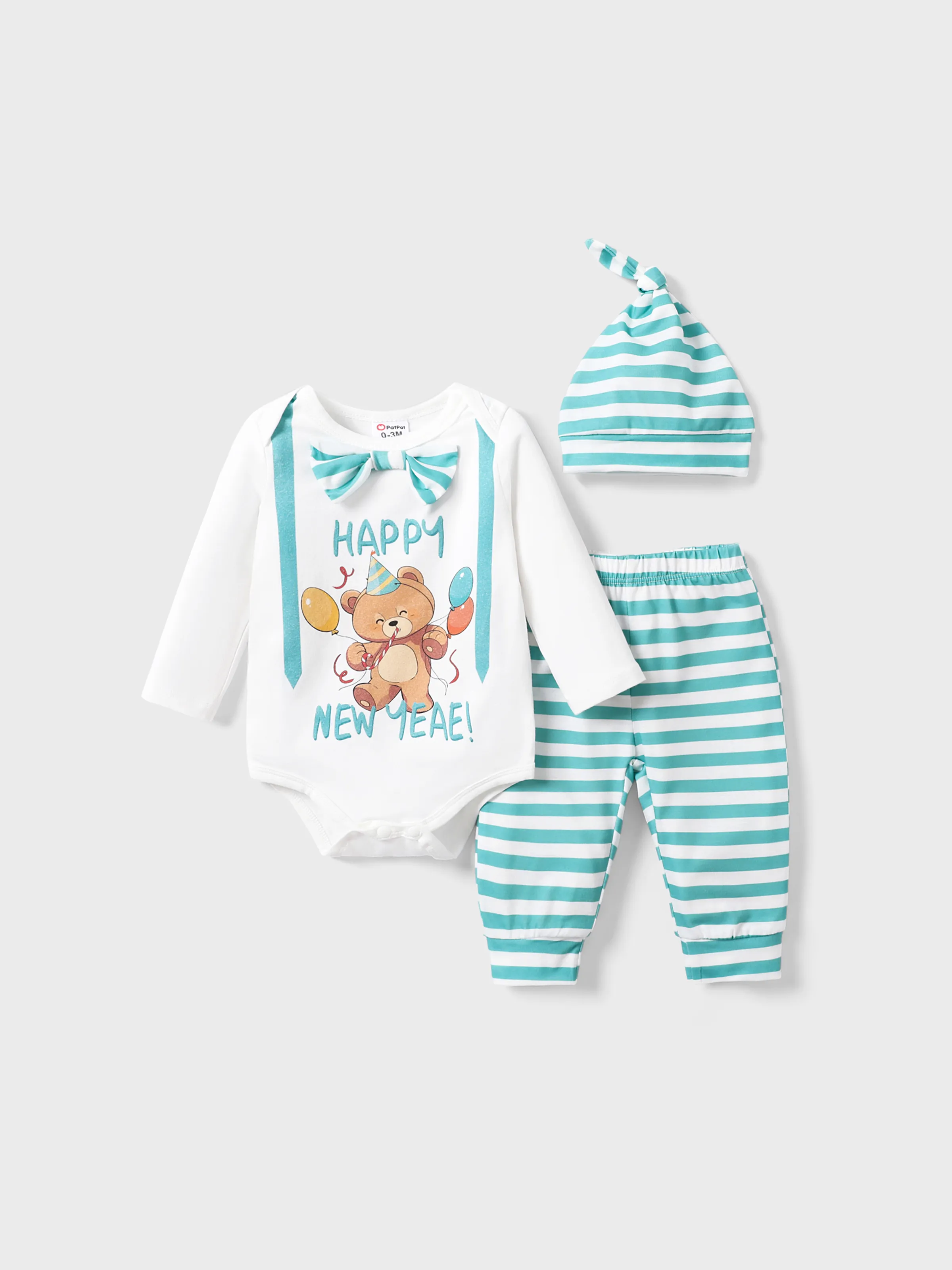 

3pc Baby Boy New Year Stripe Top and Pants Set