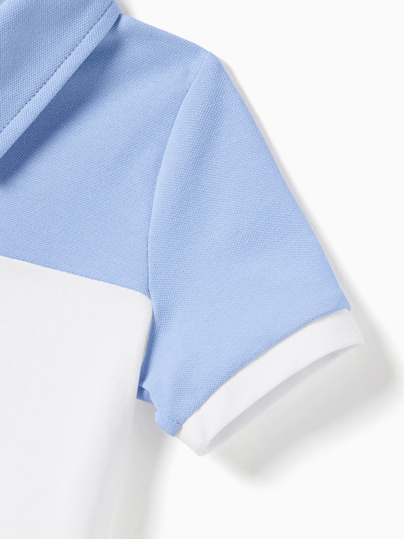 Boy - Family Matching Colorblock Polo Shirt and Shirred Cross Front Bodice Off-Shoulder Dress Sets - Blue - image 18