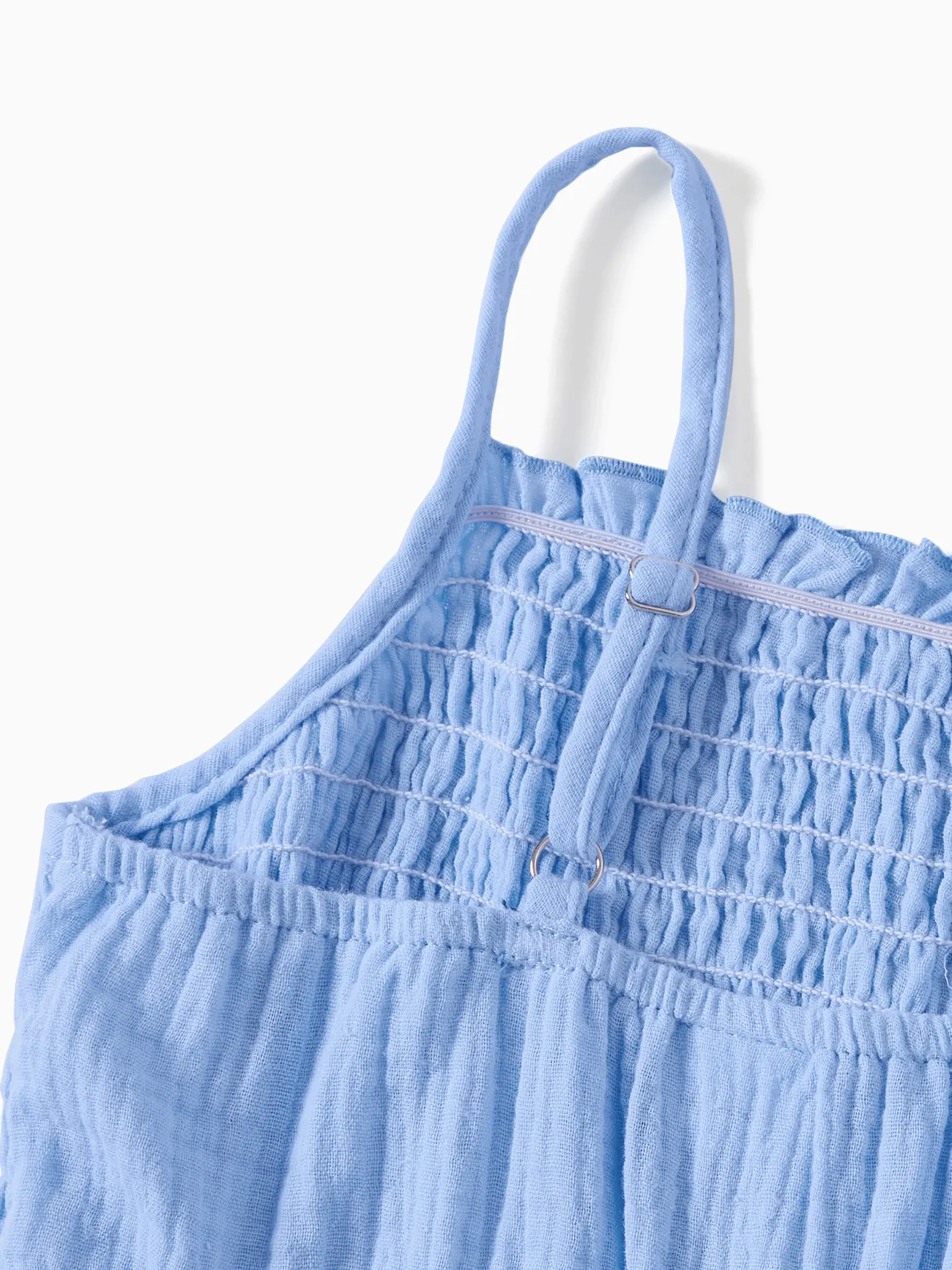 Girl - Family Matching Colorblock Polo Shirt and Shirred Cross Front Bodice Off-Shoulder Dress Sets - Blue - image 9