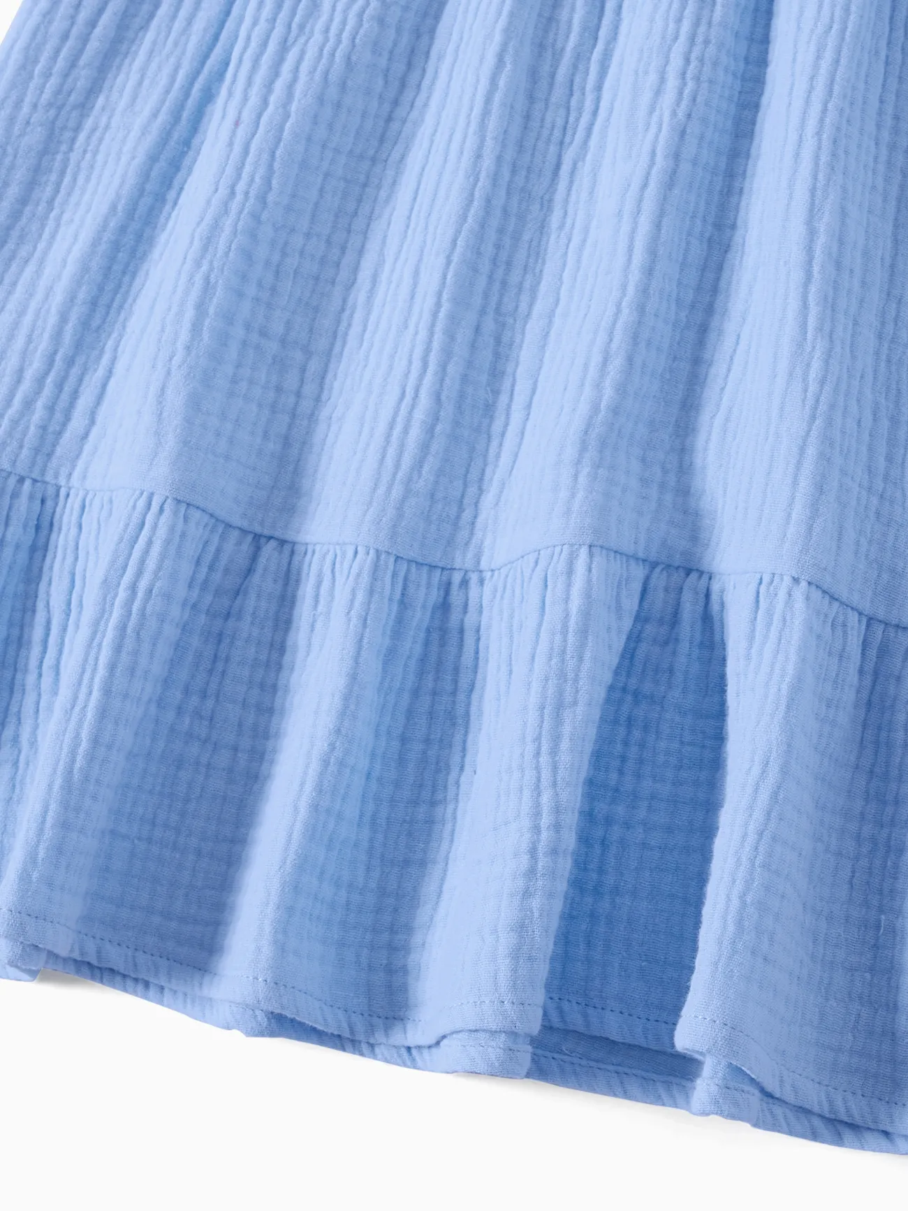 Girl - Family Matching Colorblock Polo Shirt and Shirred Cross Front Bodice Off-Shoulder Dress Sets - Blue - image 10