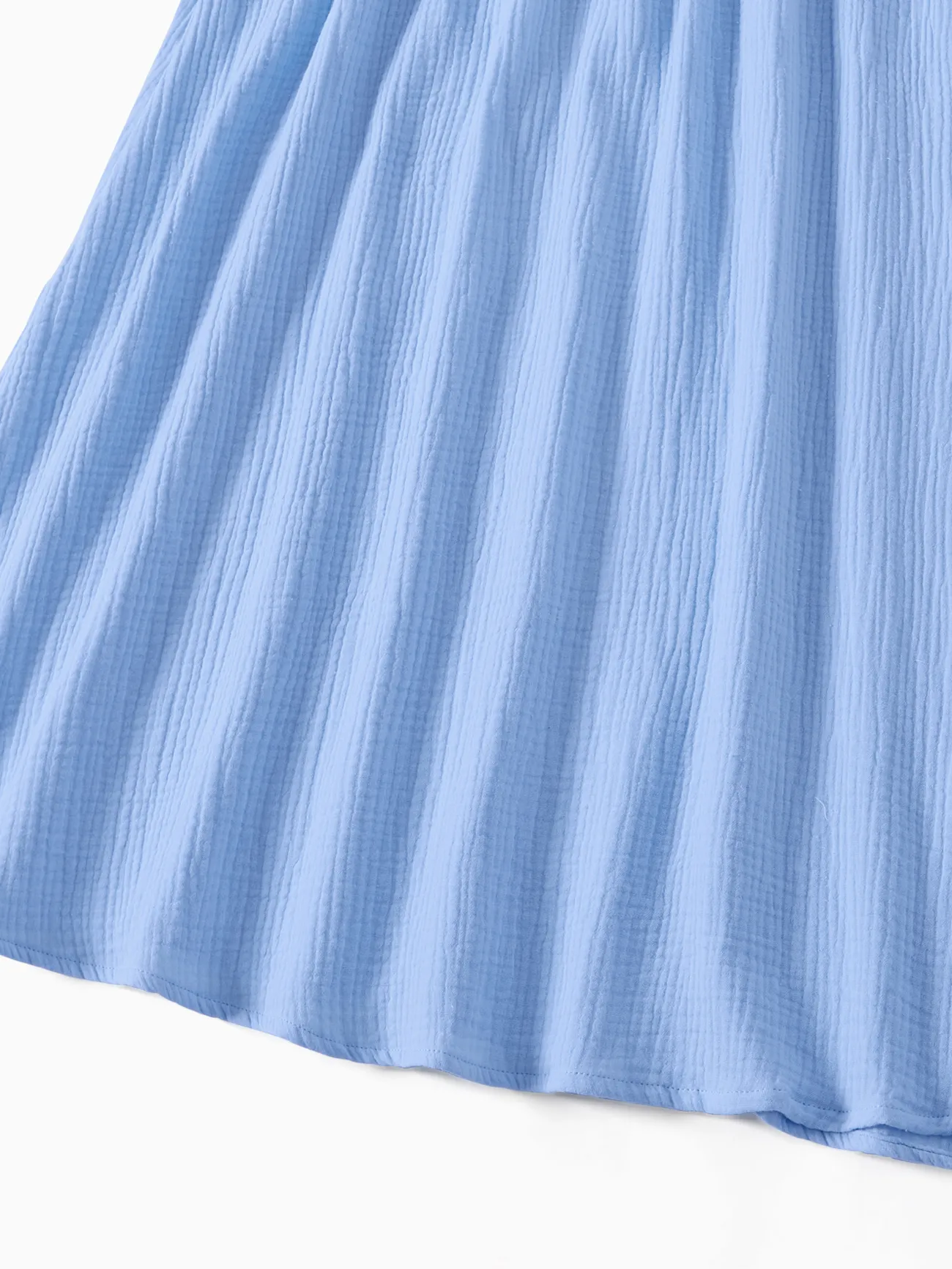 Women - Family Matching Colorblock Polo Shirt and Shirred Cross Front Bodice Off-Shoulder Dress Sets - Blue - image 4