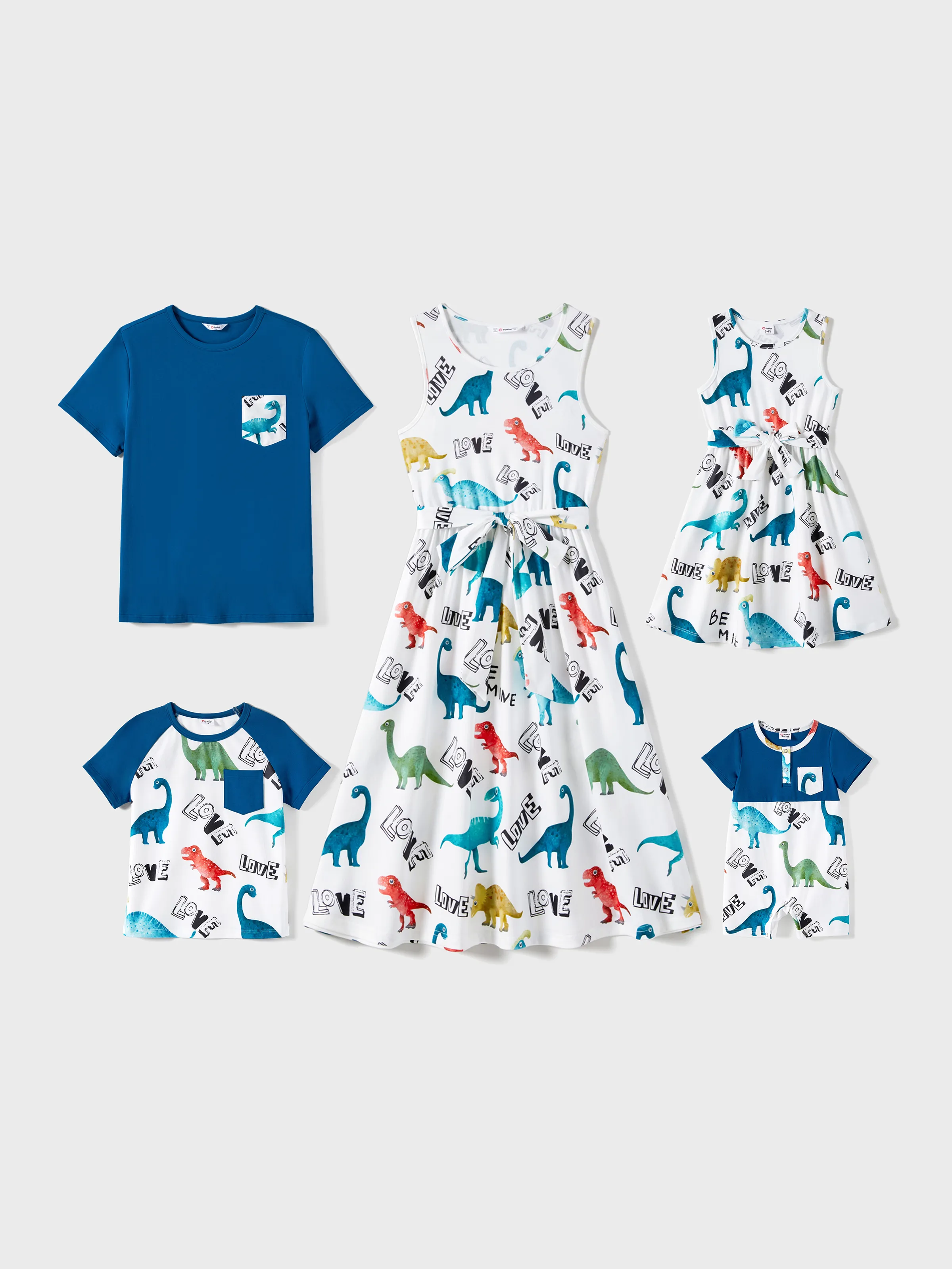 Family Matching Dinosaur Print Tank Dresses and Short-sleeve T-shirts Sets