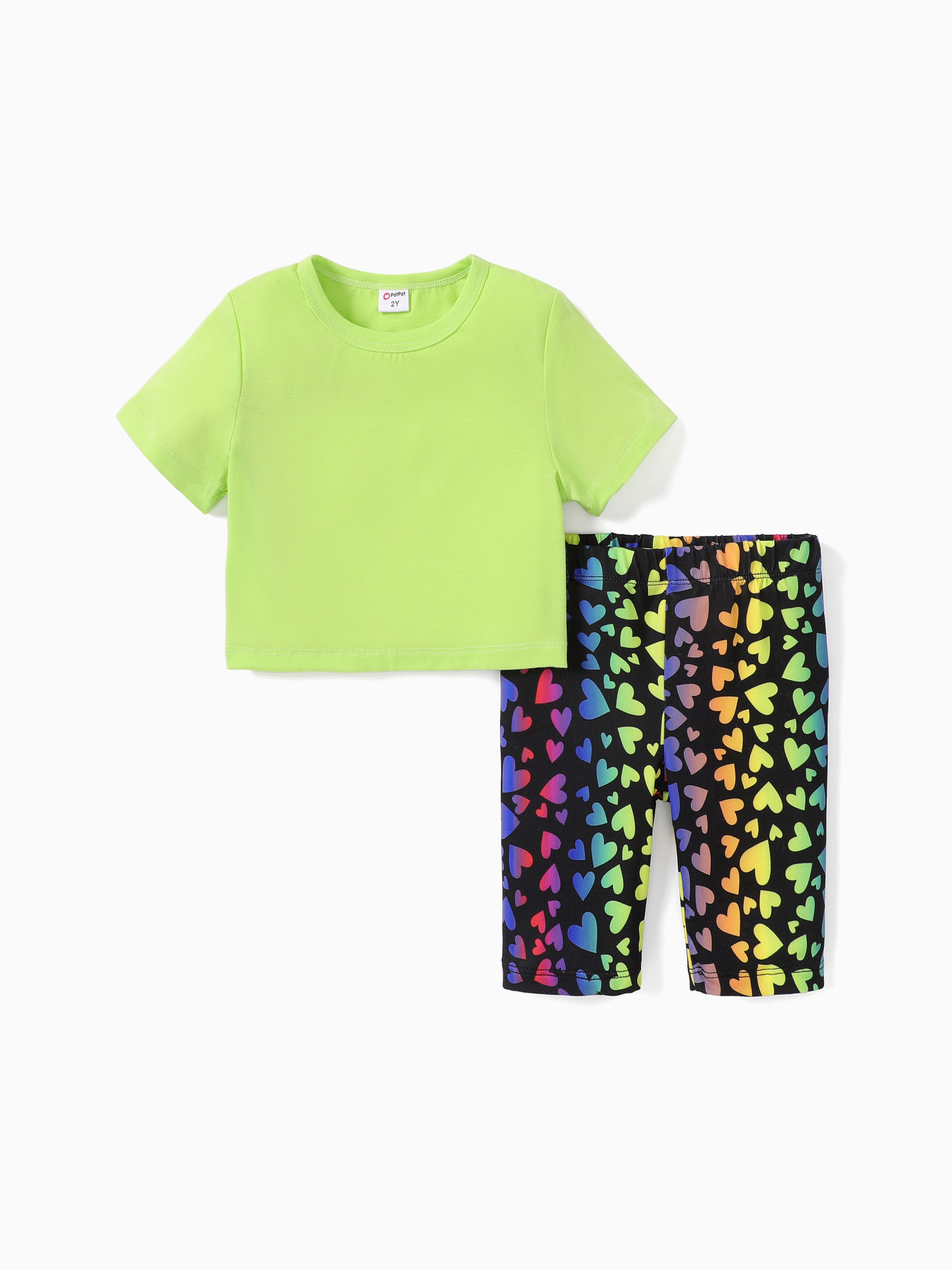 

2pcs Toddler Girl Fashion Tee and Heart-shaped Leggings Set
