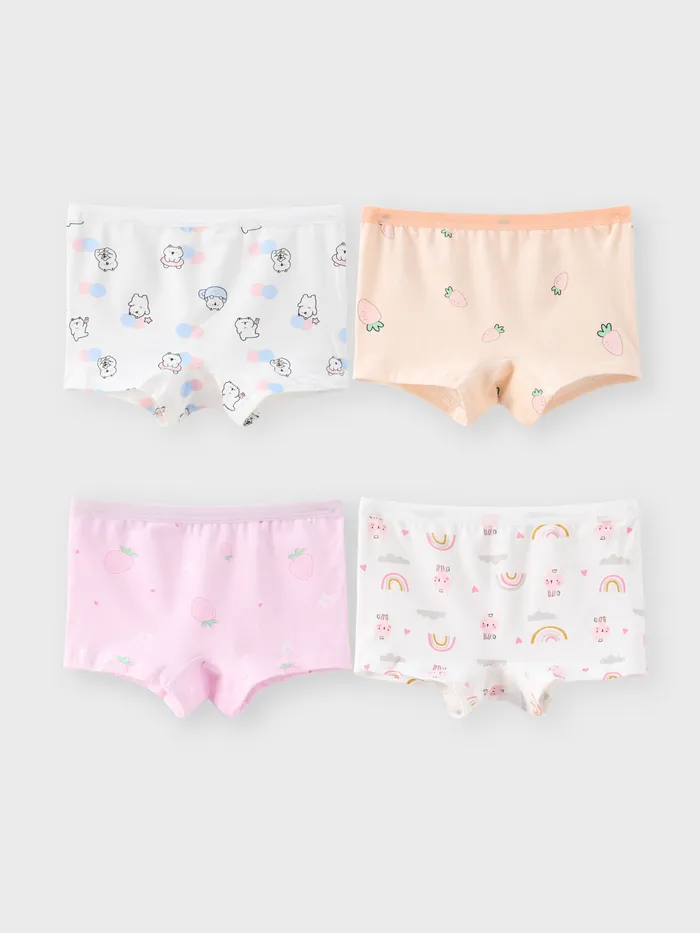 Childlike Fruits and Vegetables 4pcs Cotton Tight Underwear for Girls