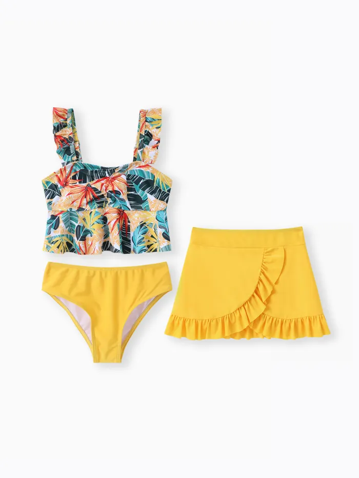 3pcs Kid Girl Floral Print Ruffled Swimsuit