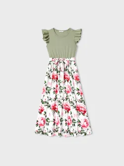 

Matching Family Raglan-Sleeve T-shirt and Flutter Shoulder Floral Dress Sets