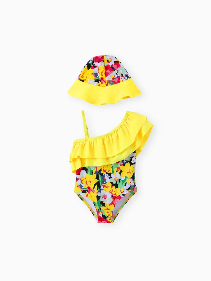 مجموعة ملابس السباحة فتاة الكشكش الاستوائية الحلوة - 2 قطعة