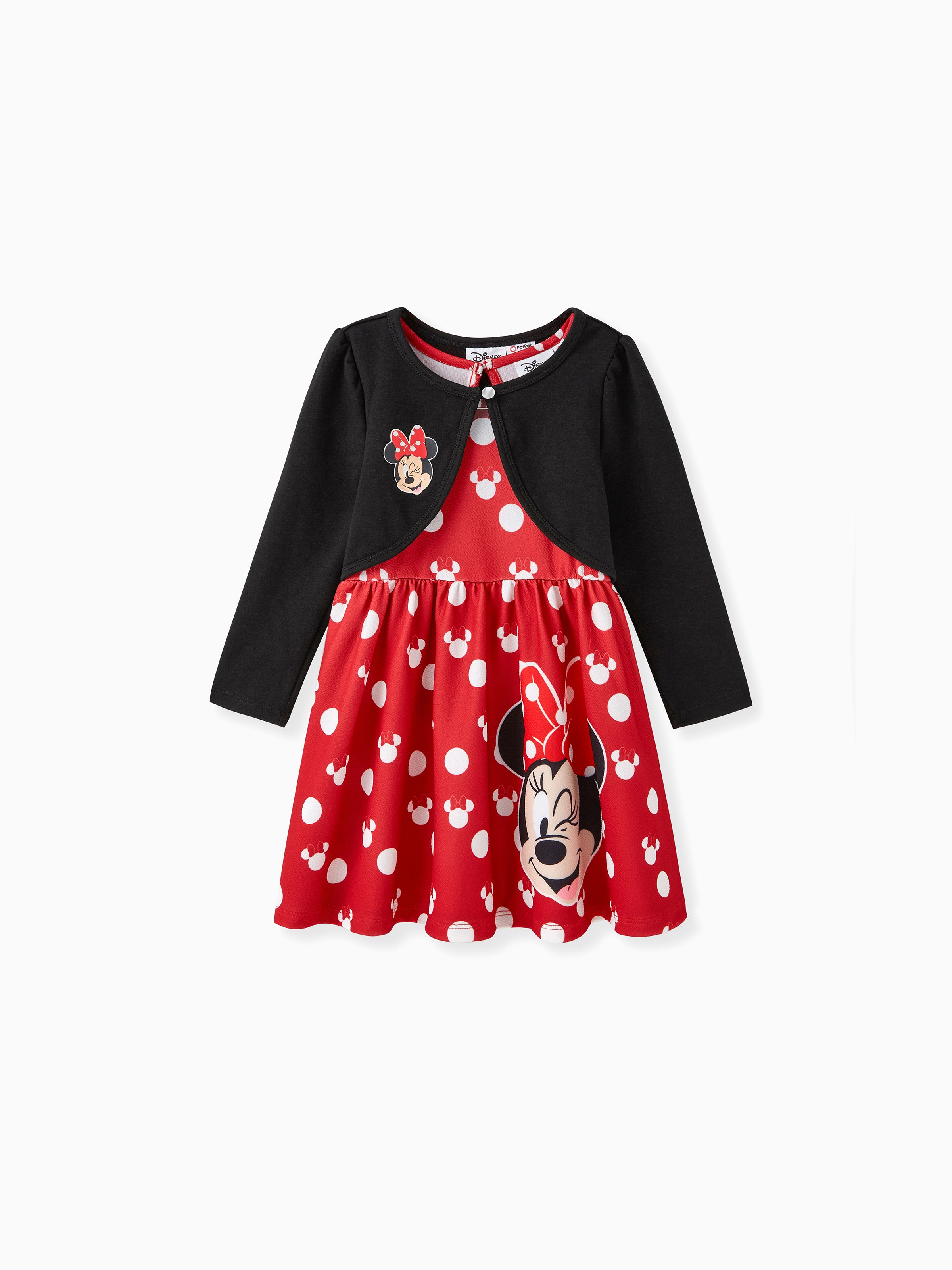 

Disney Mickey and Friends Toddler Girl Character Print Long-sleeve Cardigan and Polka Dots Sleeveless Dresses Sets