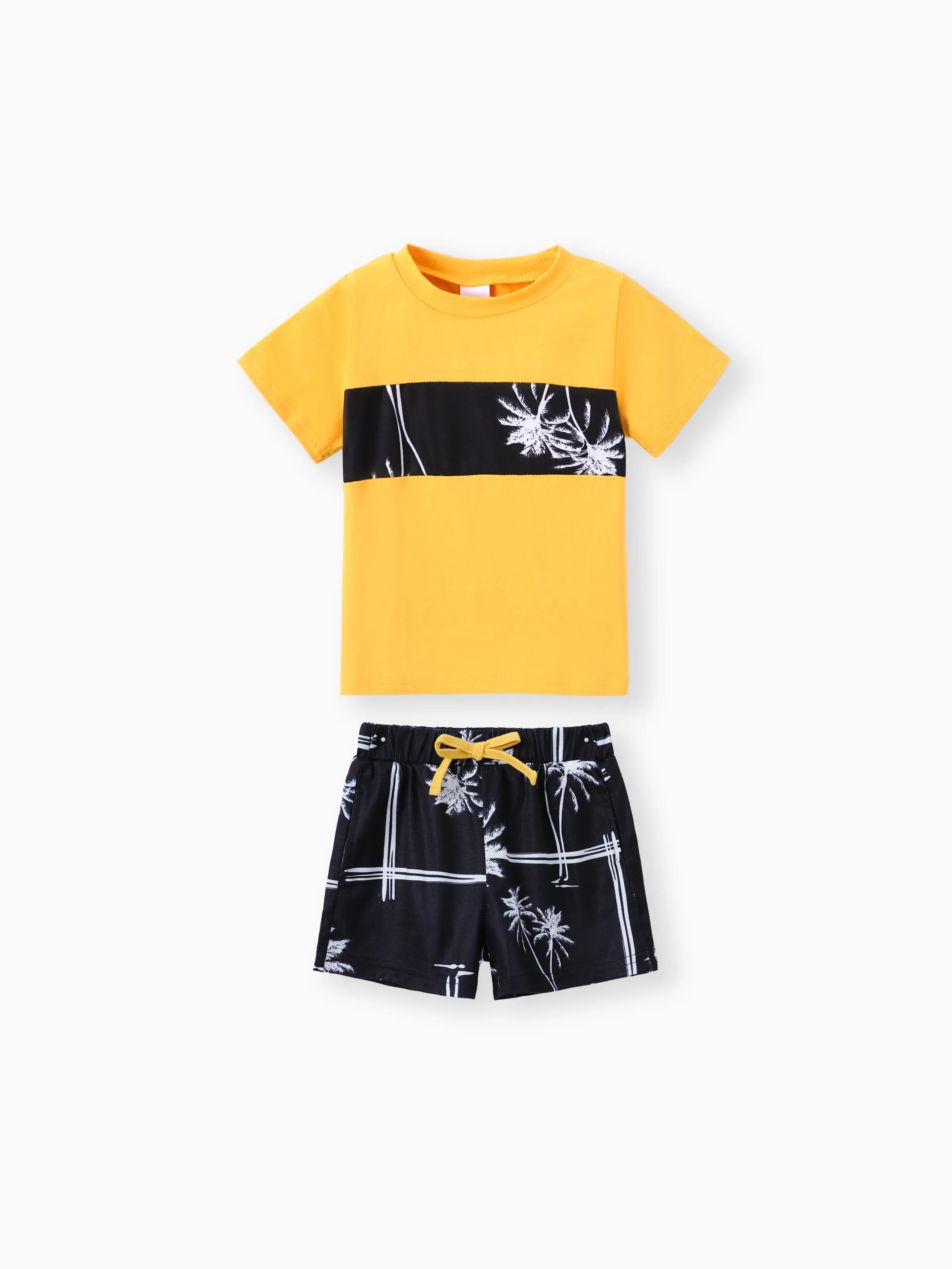 2pcs Toddler Trendy Boy Floral Tree Print Tee and Shorts Set