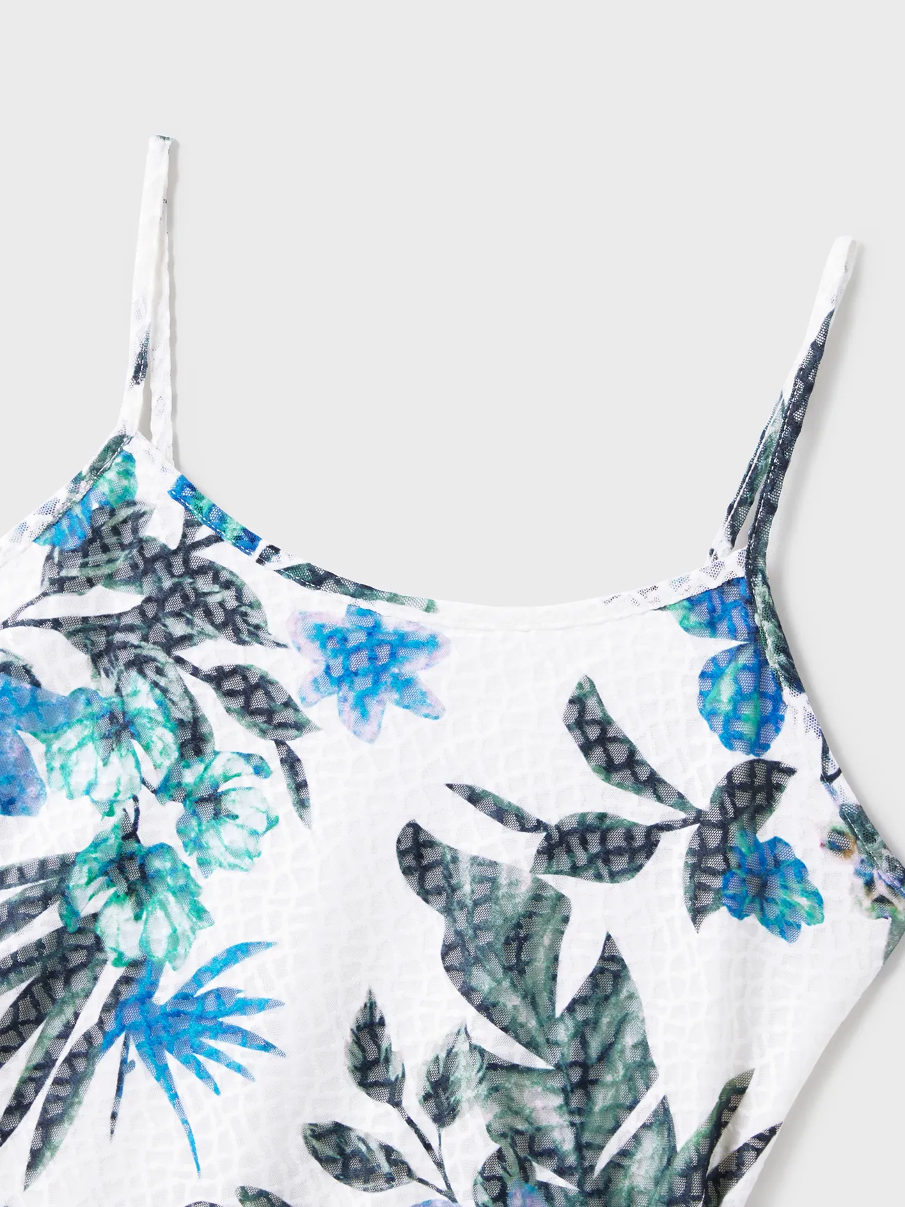 Women - Mommy and Me Matching White Dresses Floral Print -Mesh Strap Dress (Drawstring Bodycon) - White - image 3