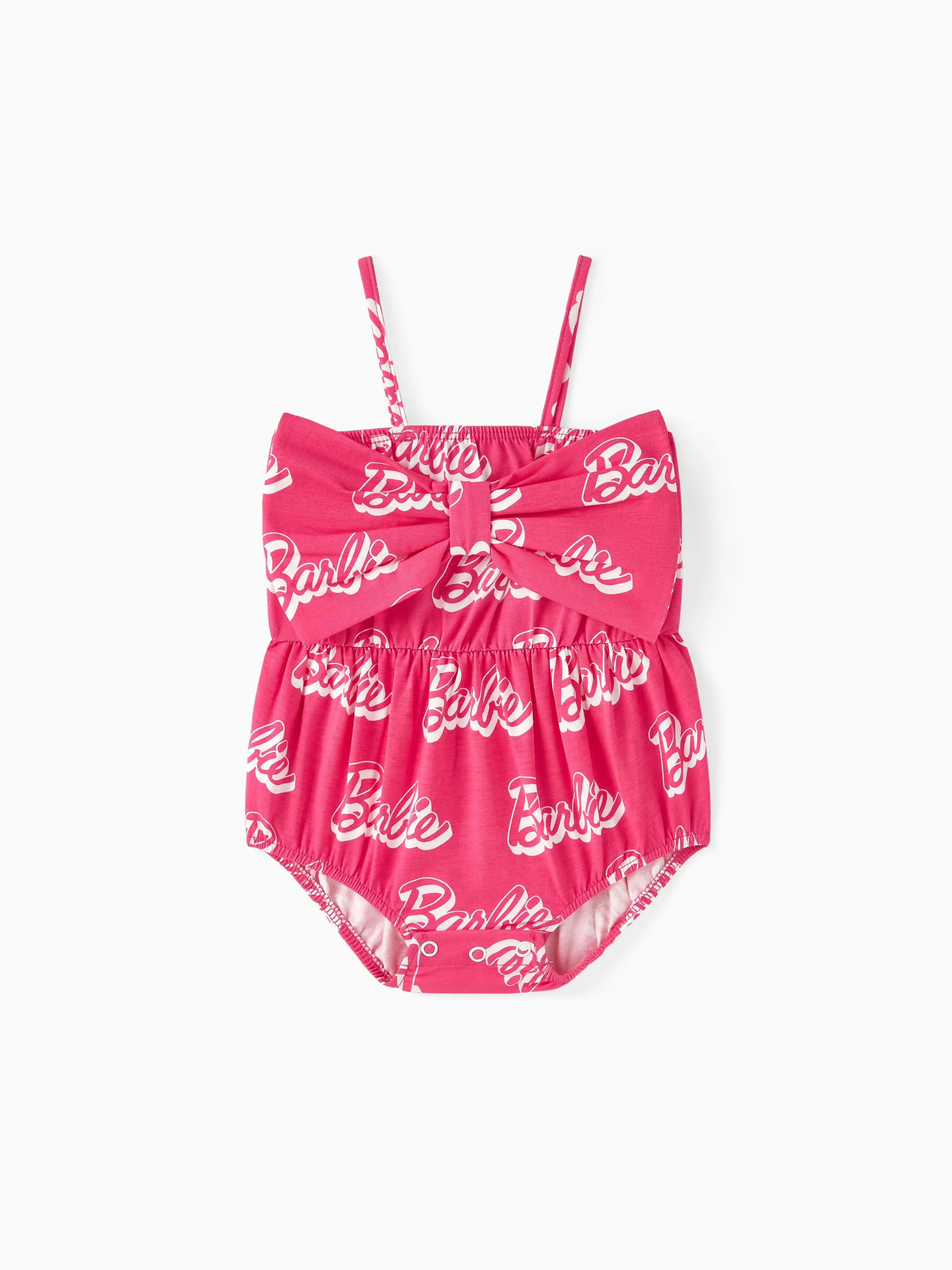 

Barbie Baby Girls 1pc 95% Cotton Allover Letter Print Bow Front Cami Romper